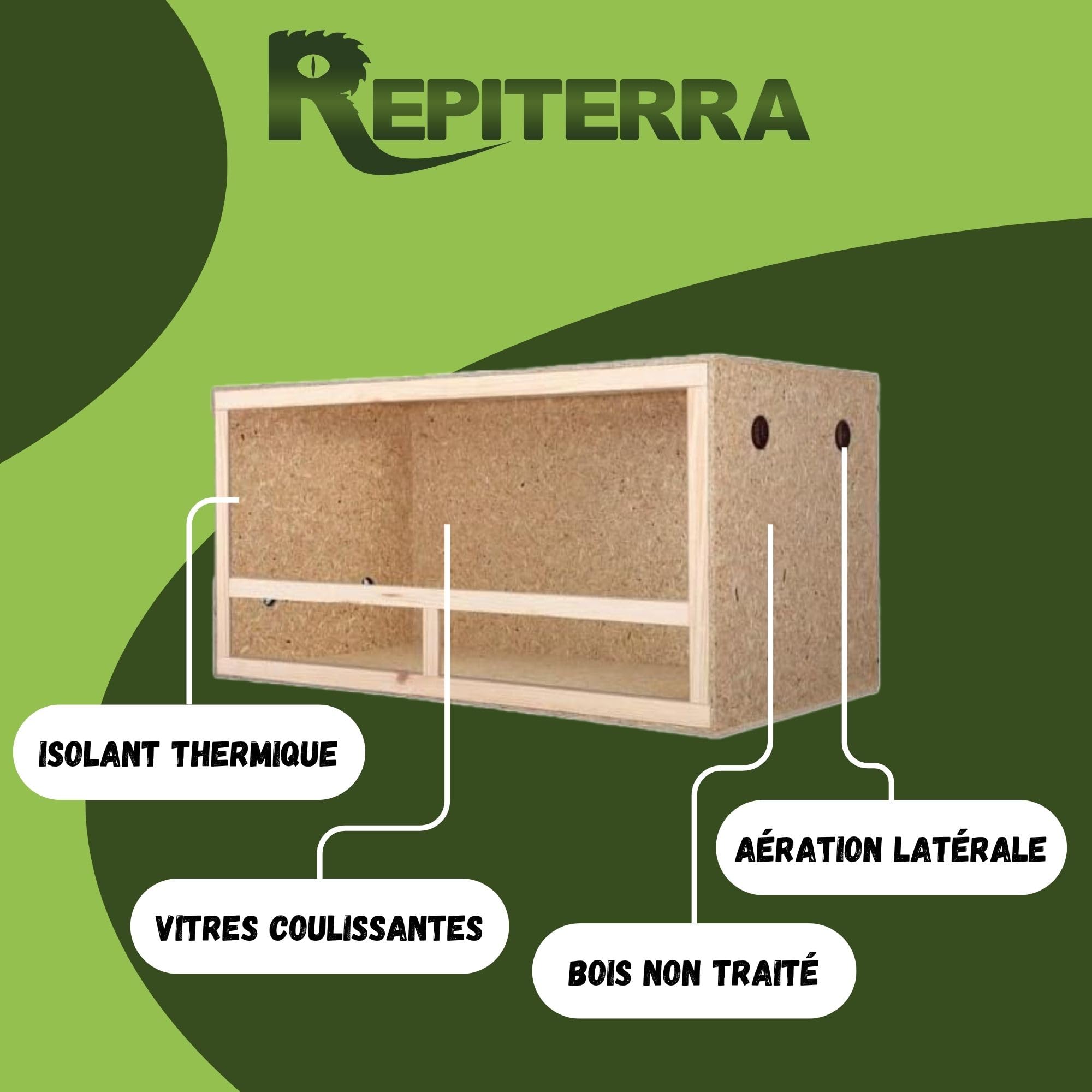 Repiterra Terrarium Reptiles, Batraciens et Amphibiens En Bois OSB 80x40x40cm, Vivarium avec Aération Sur Les Côtés, Facile à Monter