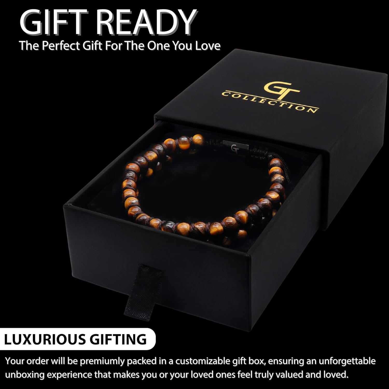 GT collection Bracelet for Men, Adjustable Double Beaded Bracelet - Gemstone Energy Bracelet for Protection and Strength, Handcrafted Men's Jewelry Gifts for Men