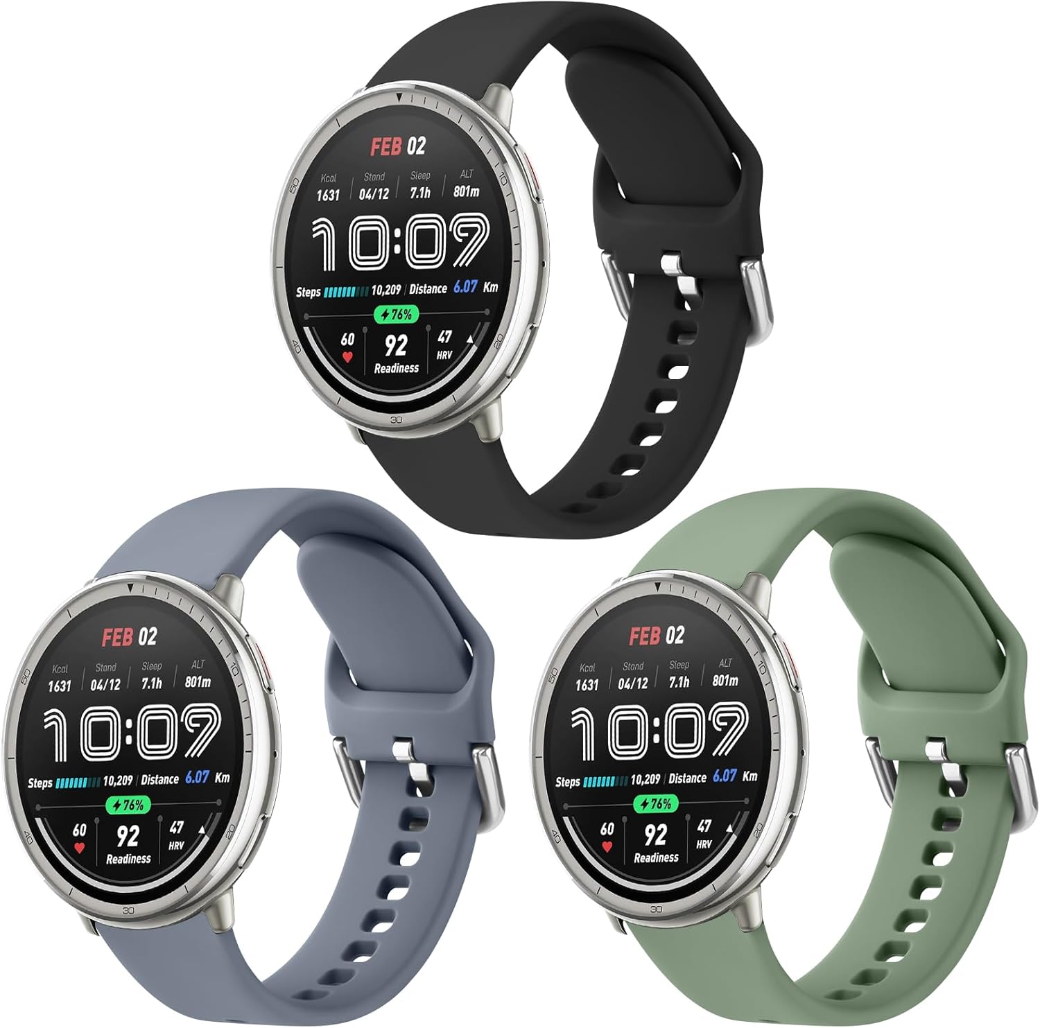 Paquete de 3 bandas de silicona para Amazfit Active 2ActiveGTR MiniGTS 4 MiniGTS 4GTS 3GTS 2eGTS 2 MiniGTS 2GTS, correas deportivas de repuesto