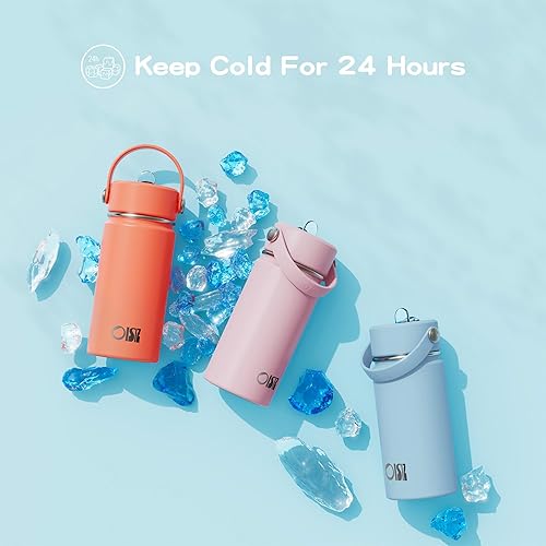 Miniatura 4 de OISIZ Botella de agua para niños con tapa con popote, de 14 onzas, botellas de agua de acero inoxidable 316 aisladas al vacío para niños, para la