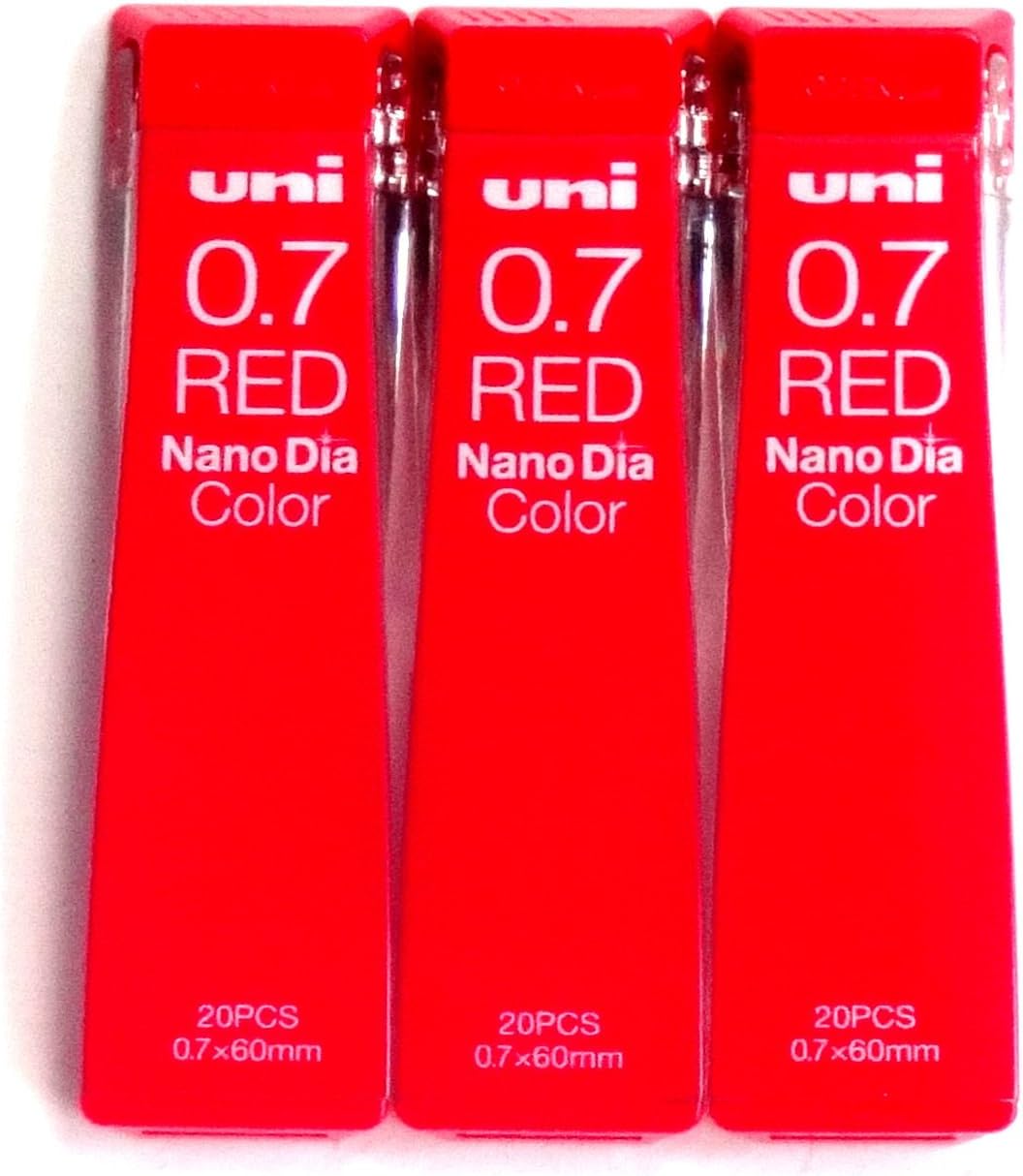 uni-ball Uni Mechanical Pencil Lead Nano Dia Color 0.7mm, Red (U07202NDC.15), 20 Leads 3 Pack/total 60 Leads (Japan Import) [Komainu-Dou Original Package]