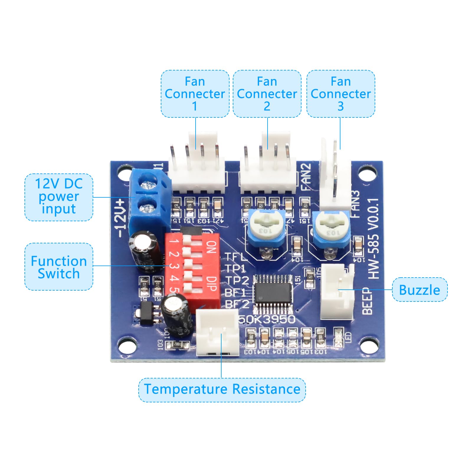 Vierdraht PWM Lüfterregler – Thermostat Drehzahlregler Für PC, 12V, Mit Alarmfunktion