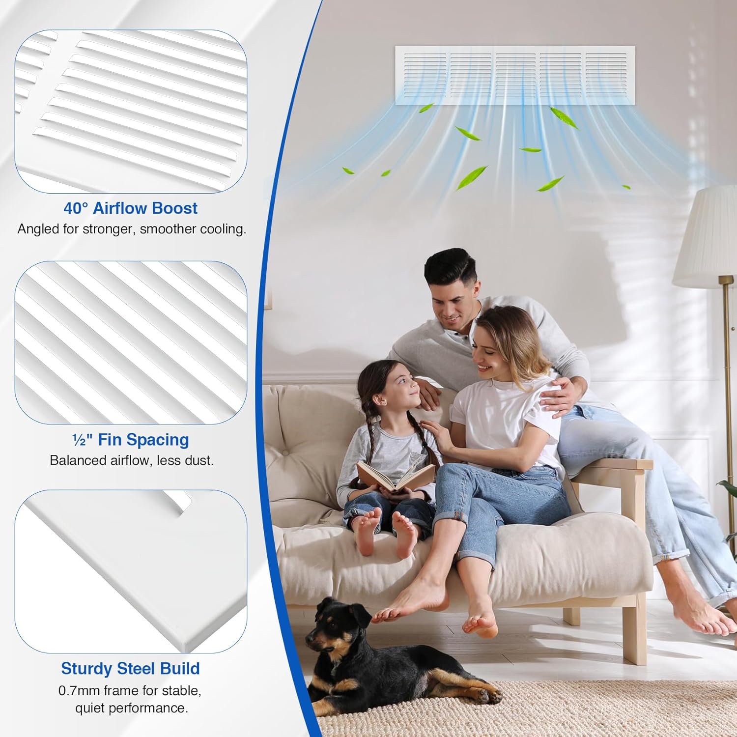 Fancat 30"W x 6"H Return Air Grille [Duct Opening Size], Steel HVAC Return Air Vent Cover for Wall & Ceiling, White Powder-Coated Rust-Resistant AC Cold Air Return, Outer Dimensions 31.75"W x 7.75"H