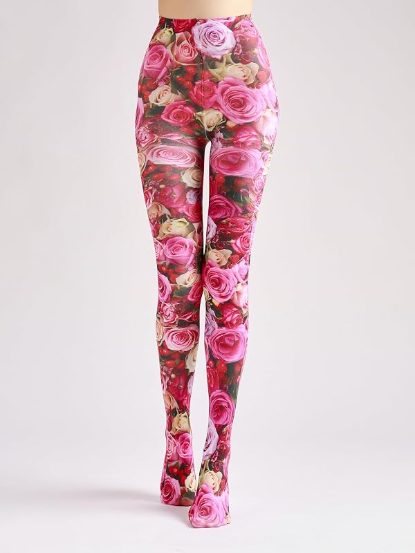 Sahabowi Women's Beautiful Flower Park Colorful Tights, Cartoon Strawberry Pantyhose with High Waistband Soft (LW2025091518, coloful pink rose) by Sahabowi - Image 4