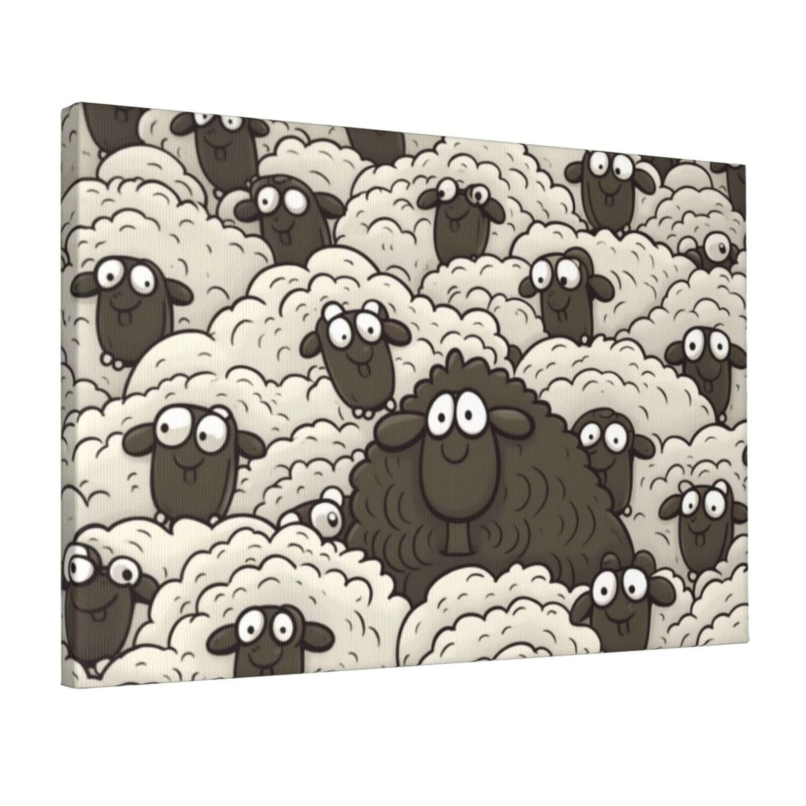 KLOPH Cartoon Black White Sheep Canvas Wall Art for Living Room 12"x18" Modern Artwork Painting for Bathroom Hanging Canvas Prints Aesthetic Wallart for Bedroom Kitchen Office Wall Decor