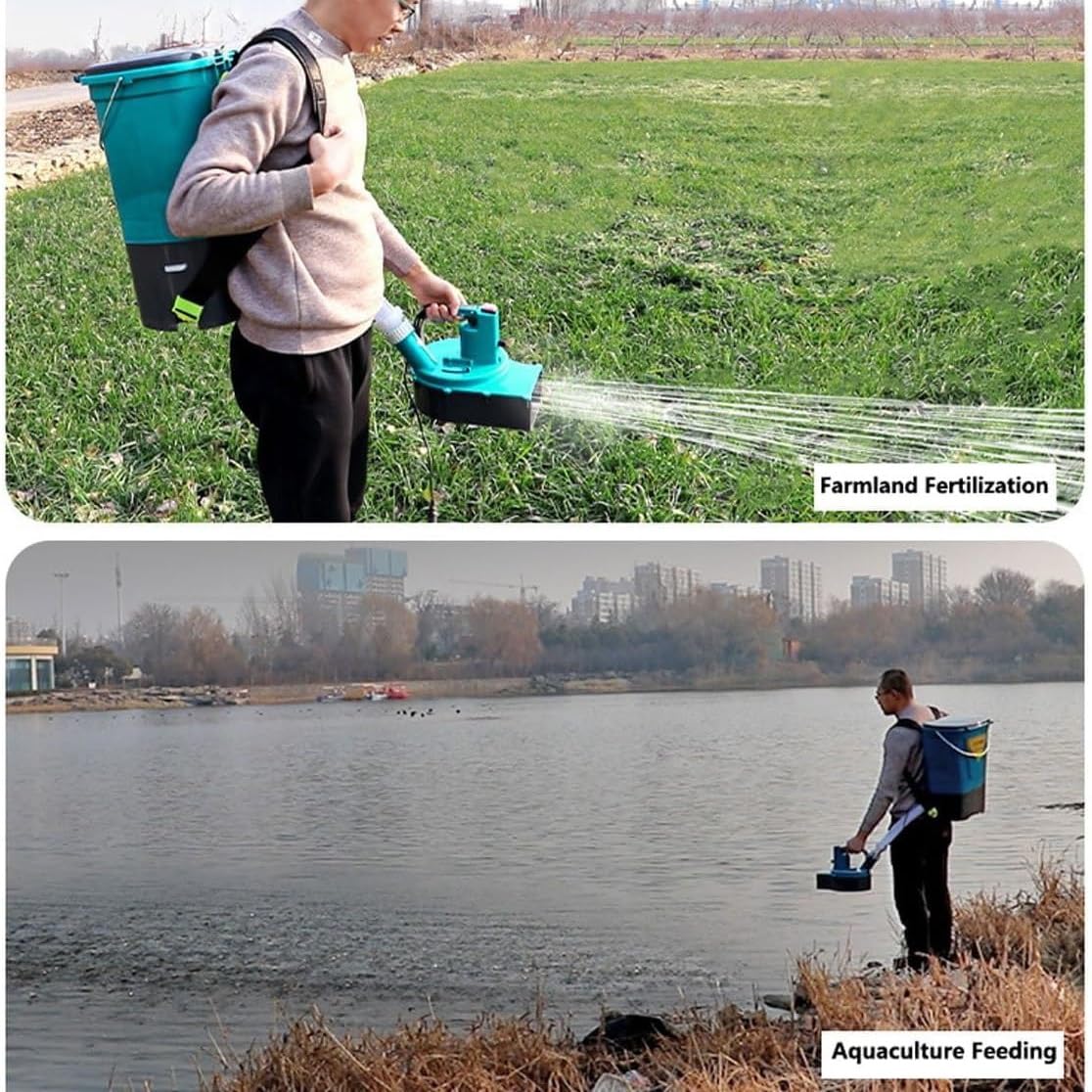 25KG bezprzewodowy rozsiewacz nawozu, rozsiewacz nasion trawnika, 3000PRM plecakowy elektryczny rozsiewacz soli kamiennej do trawnika z akumulatorem, regulowana szerokość rozrzutu, zmienna szybkość(35