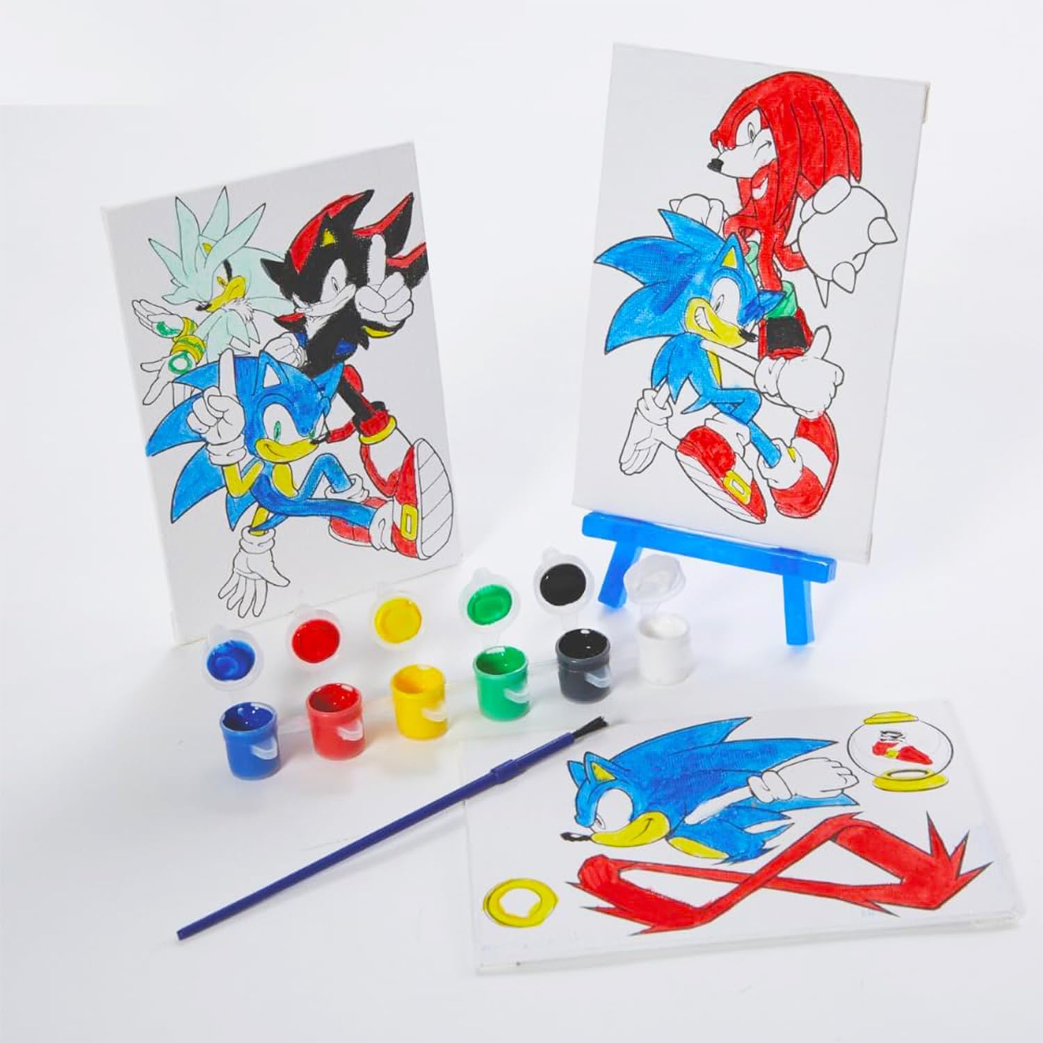 Sonic The Hedgehog Painting Set - Bundle of Art Supplies with 3 Canvases, Easel, Paint Plus Stickers, More Arts and Crafts Pack