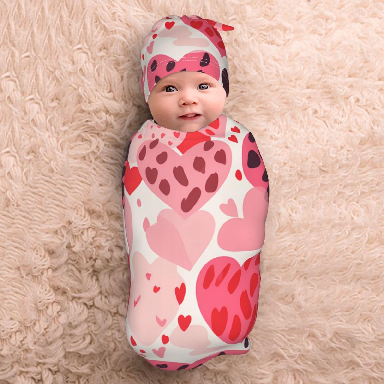 3d Cuore Swaddle Coperta E Cappello Set Per Neonati Avvolgere Accogliente Per Neonati Bambino Comfort 29x53 cm