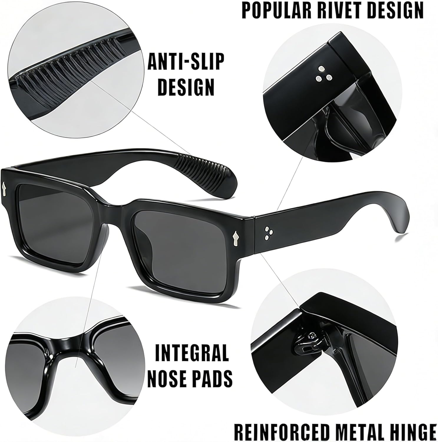 Kursan Square Thick Frame Black Sunglasses for Men Women Trendy Rectangle Sun Glasses Shades UV400 Protection - Image 5