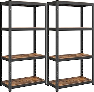SONGMICS Standregal, 2er Set, Bücherregal, Lagerregal, 4 Ablagen, verstellbar, 40 x 80 x 160 cm, jeweils bis 520 kg belastbar, für Küche, Wohnzimmer, vintagebraun-schwarz GLR044B12