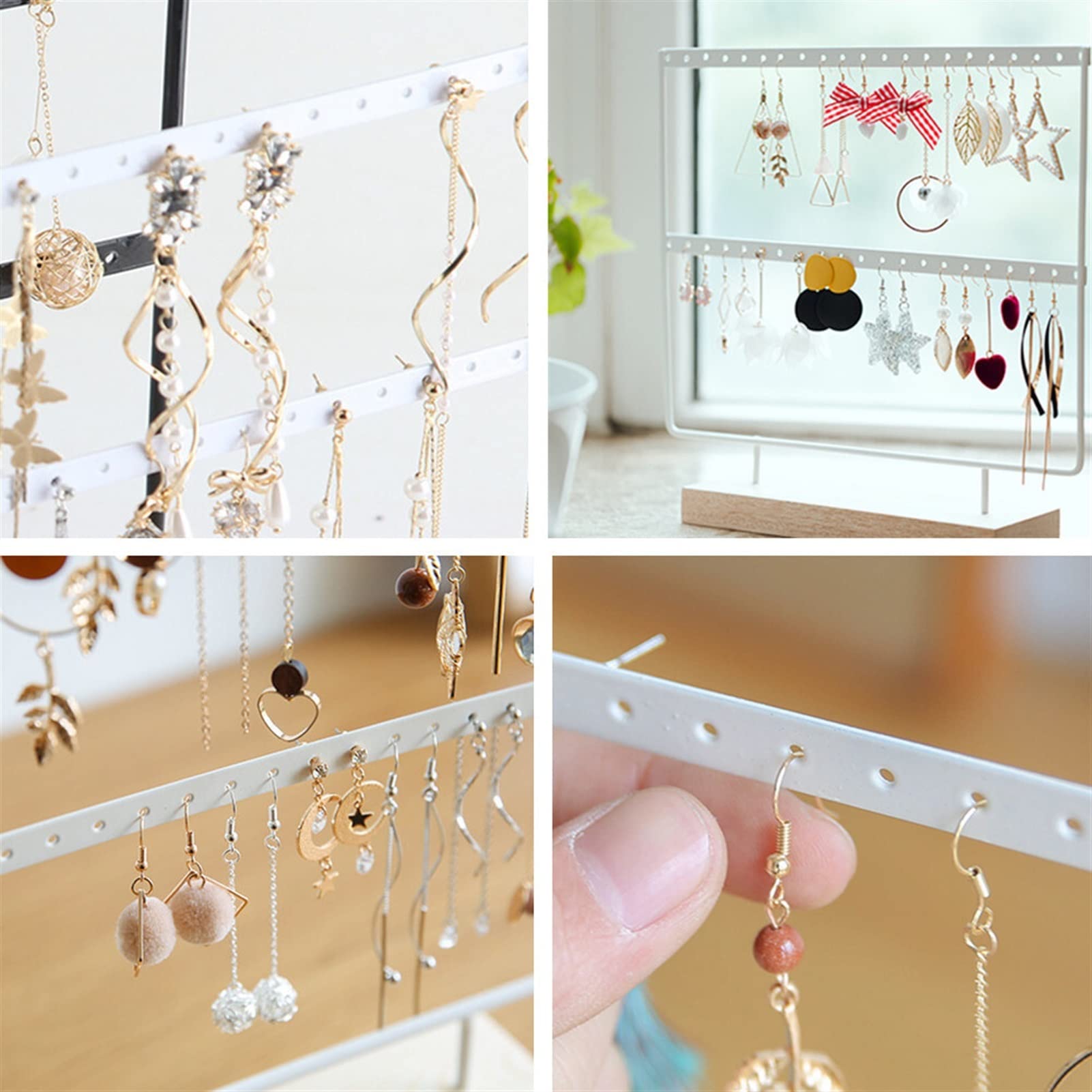 Présentoir à Bijoux Boucles d'oreilles Titulaire de 2 Couches Bijoux Bijoux Stud Organisateur Affichage Boucles d'oreilles Boucles d'oreilles Arbre Crochet en Fer en métal avec Base en Bois (Noir/BL