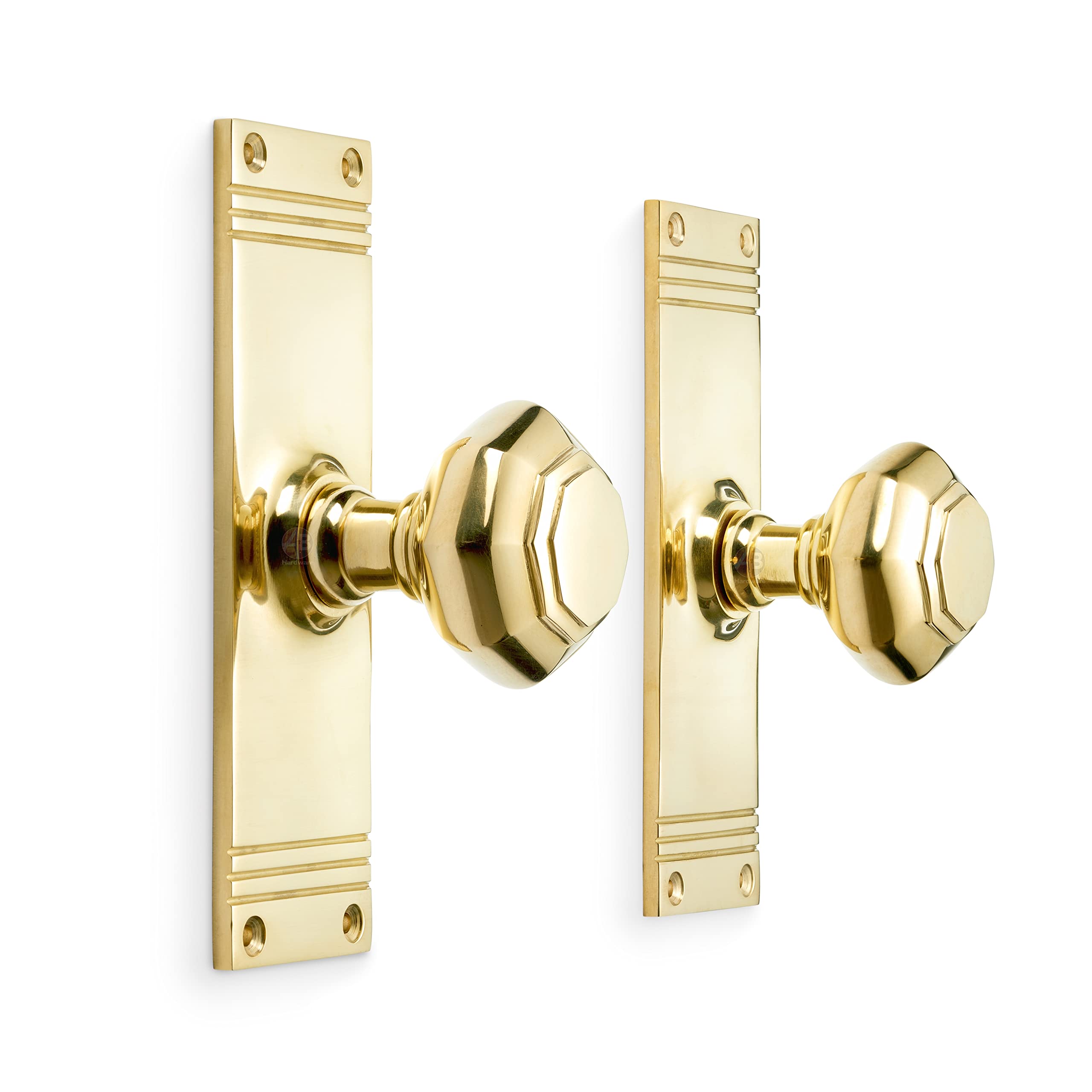 AB Hardware Solid Brass Octagonal Door Knobs On Backplate Mortice Pair Set Quality (Polished Brass)