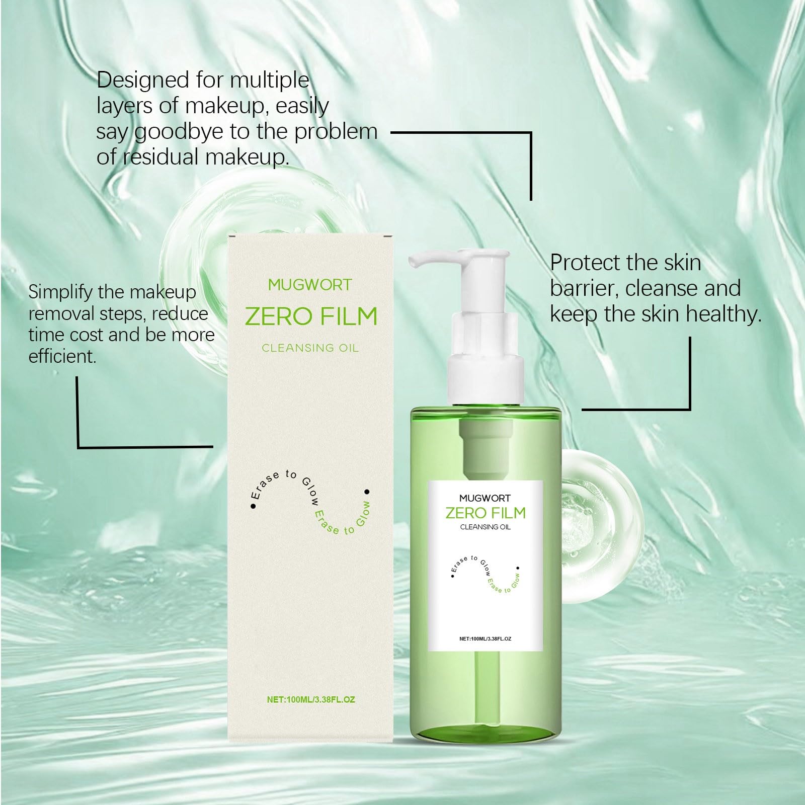 100 ml Zero Film Cleansing Oil, głęboko oczyszczający olejek czyszczący z pszenicą i zielonymi ziołami, do codziennego usuwania makijażu, nawilżający i kojący skórę