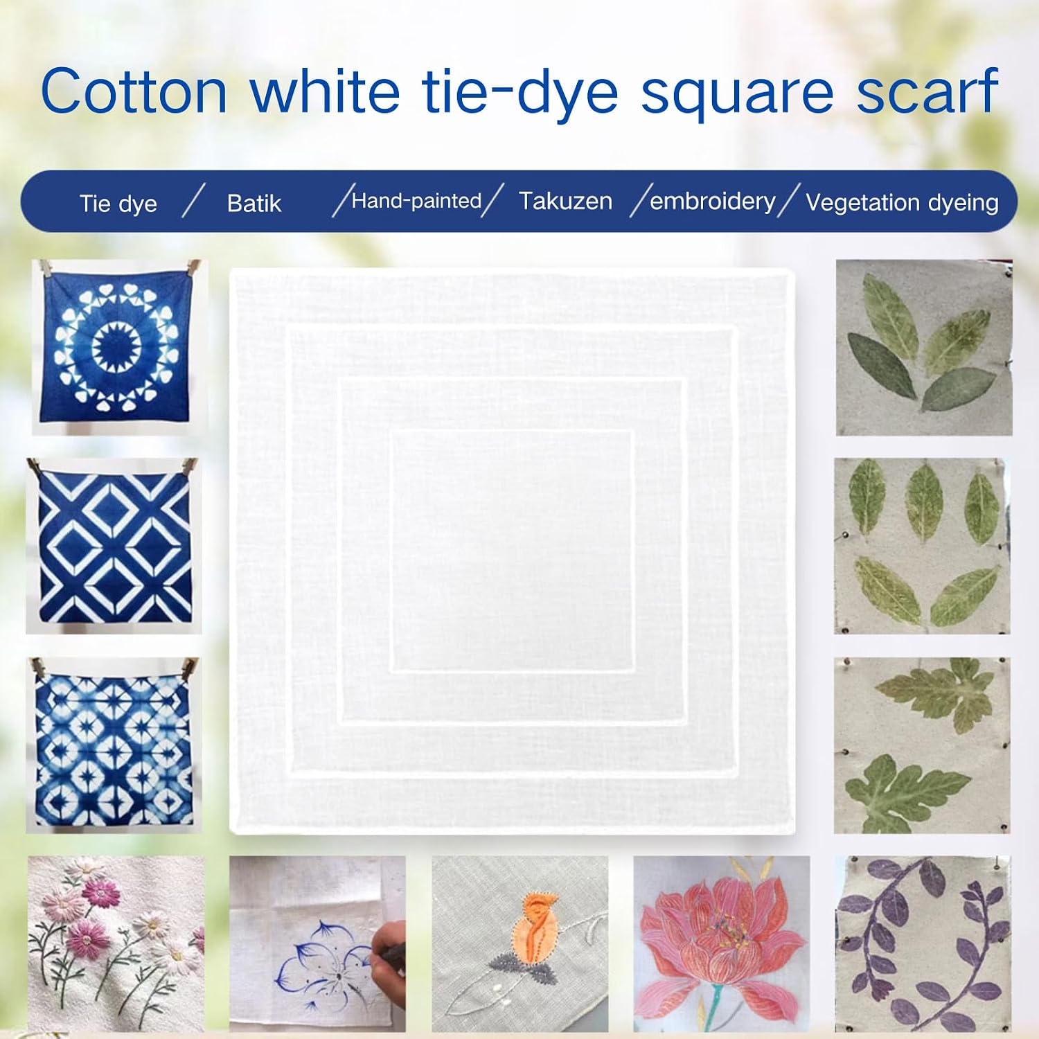 10 PCS/Set Tie-Dye & Batik Handkerchiefs – DIY Embroidery Square Scarves, Handcrafted Gift Wrapping Cloths for Artistic Projects image 4