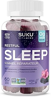 SUKU Vitamins - Restful Sleep Gummy Supplement with Melatonin, GABA and L-Theanine, Natural Sleep Aid for a Relaxed Mind and Healthy Sleep Cycle Sugar Free, Vegan & Non GMO Blackberry Hibiscus Vitamin Gummies (60 Count)