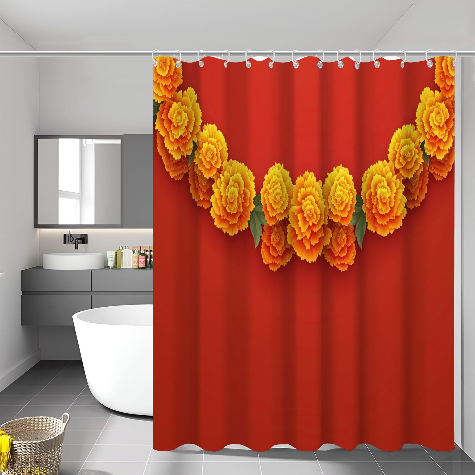 Rideau douche imperméable anti-éclaboussures 180 x 200 cm avec crochets