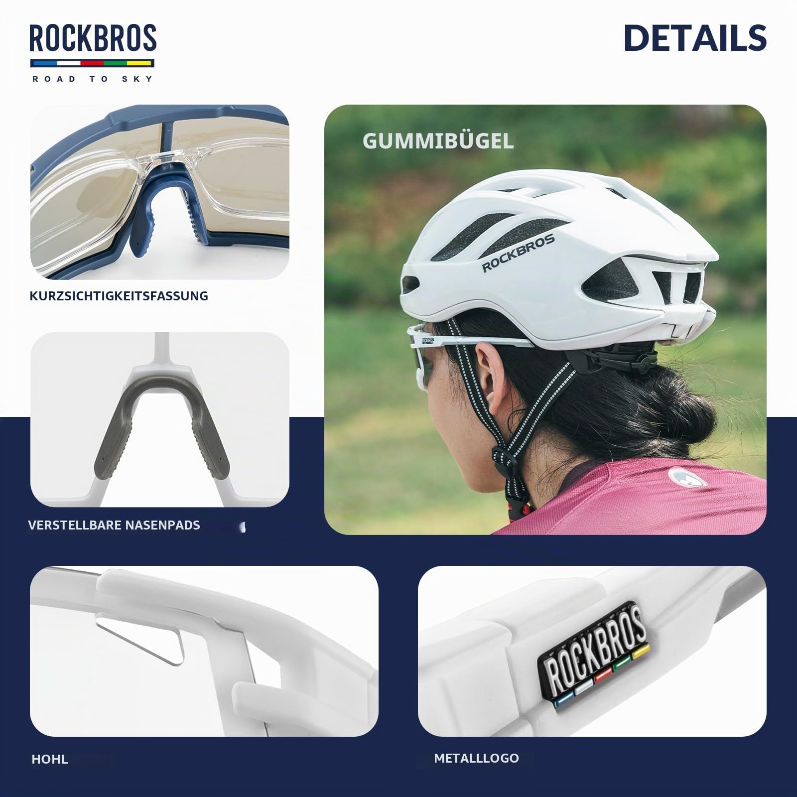 ROCKBROS Road to Sky Fahrradbrille Selbsttönende, Überbrille für Sehstärken | TR90-Rahmen Rutschfest Leicht, Sportsonnenbrille für Rennrad Outdoor Alltag