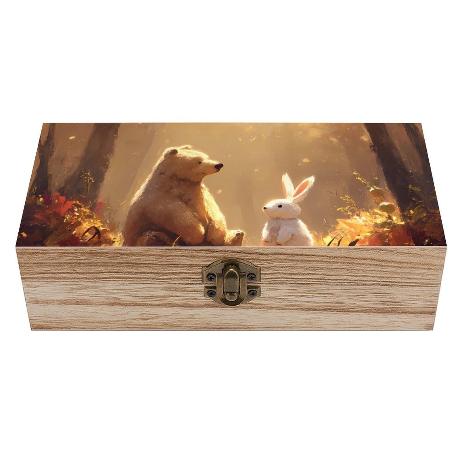 HLBSDM Bear Bunny Sunlight Wooden Storage Box Craft Memory Keepsake Treasure Chest Box Jewelry Organizer