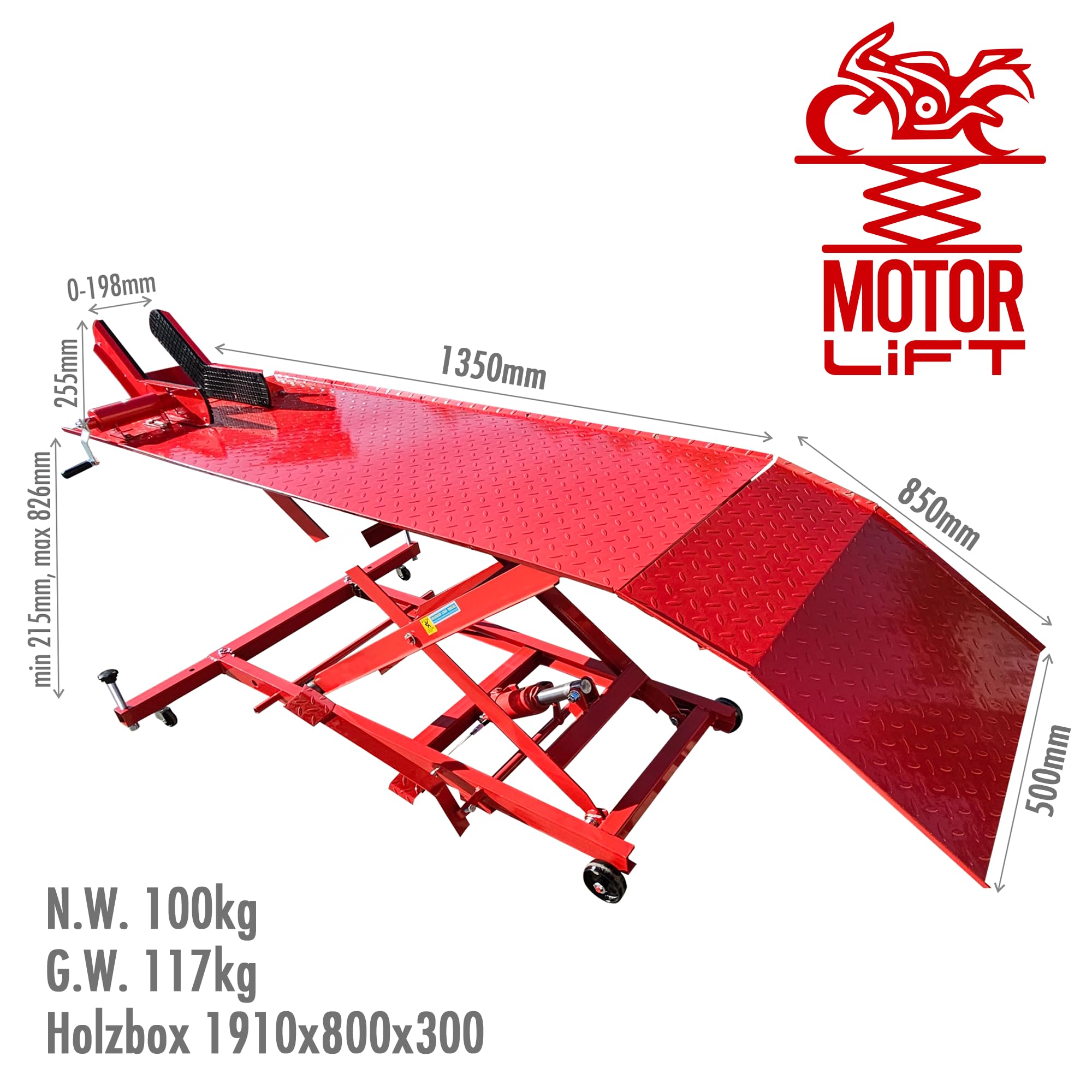 MotorLift450 - Rampa de montaje para moto, 450 kg, hidráulica