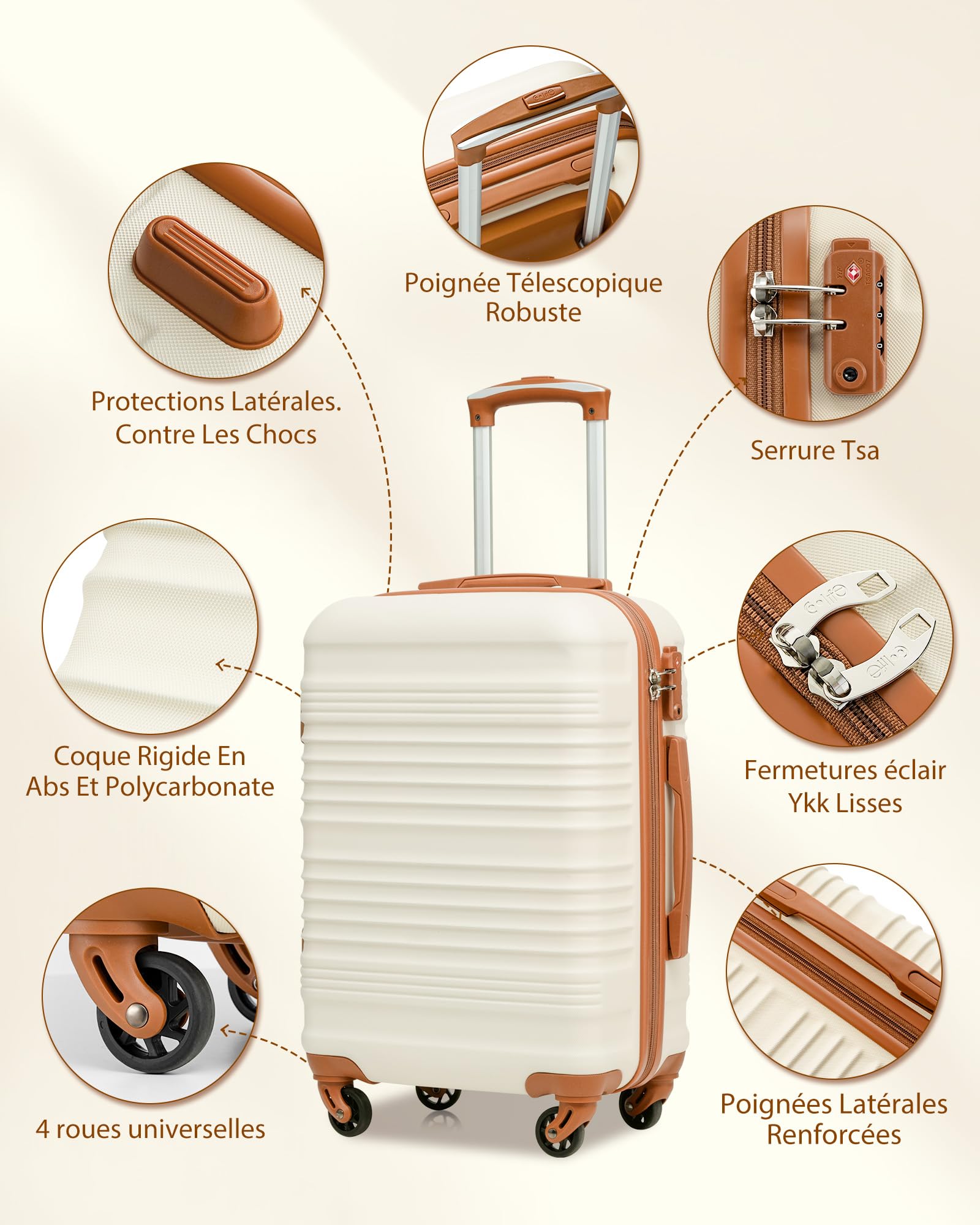 COOLIFE Set de 6 Valises de Voyage Rigide avec Sac de Voyage Extensible pour Sport et Trousse de Toilette, Set Valise Sets de Bagages Serrure en Famille TSA et roulettes Pivotantes à 360°
