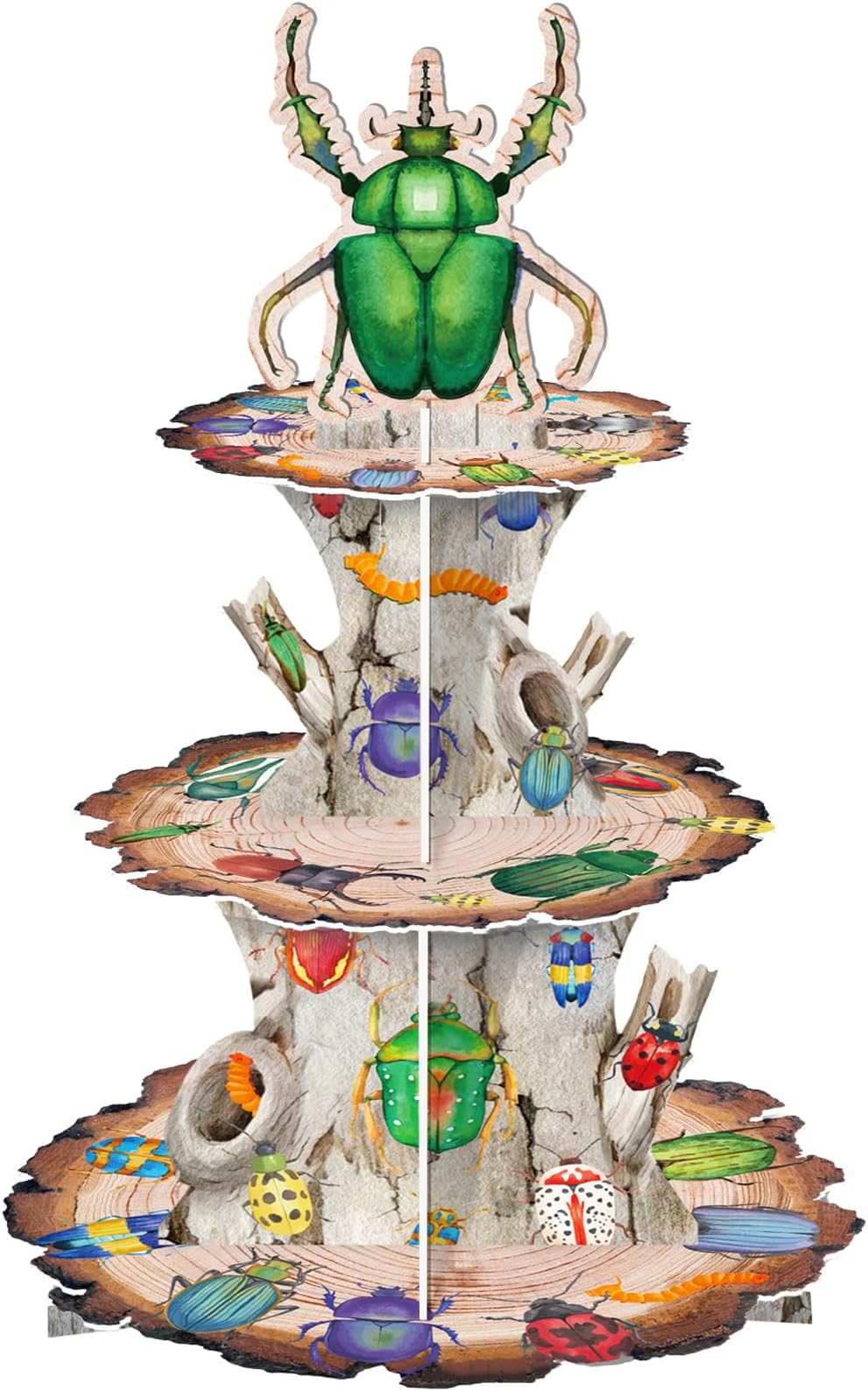 PHOGARYCupcake Stands for Bug Birthday Party Decorations, Insect Cupcake Holder Stand Bug Party Supplies for Safari Baby Shower, Woodland Bugs Party Cupcake Tower Stand Party Decor, Green