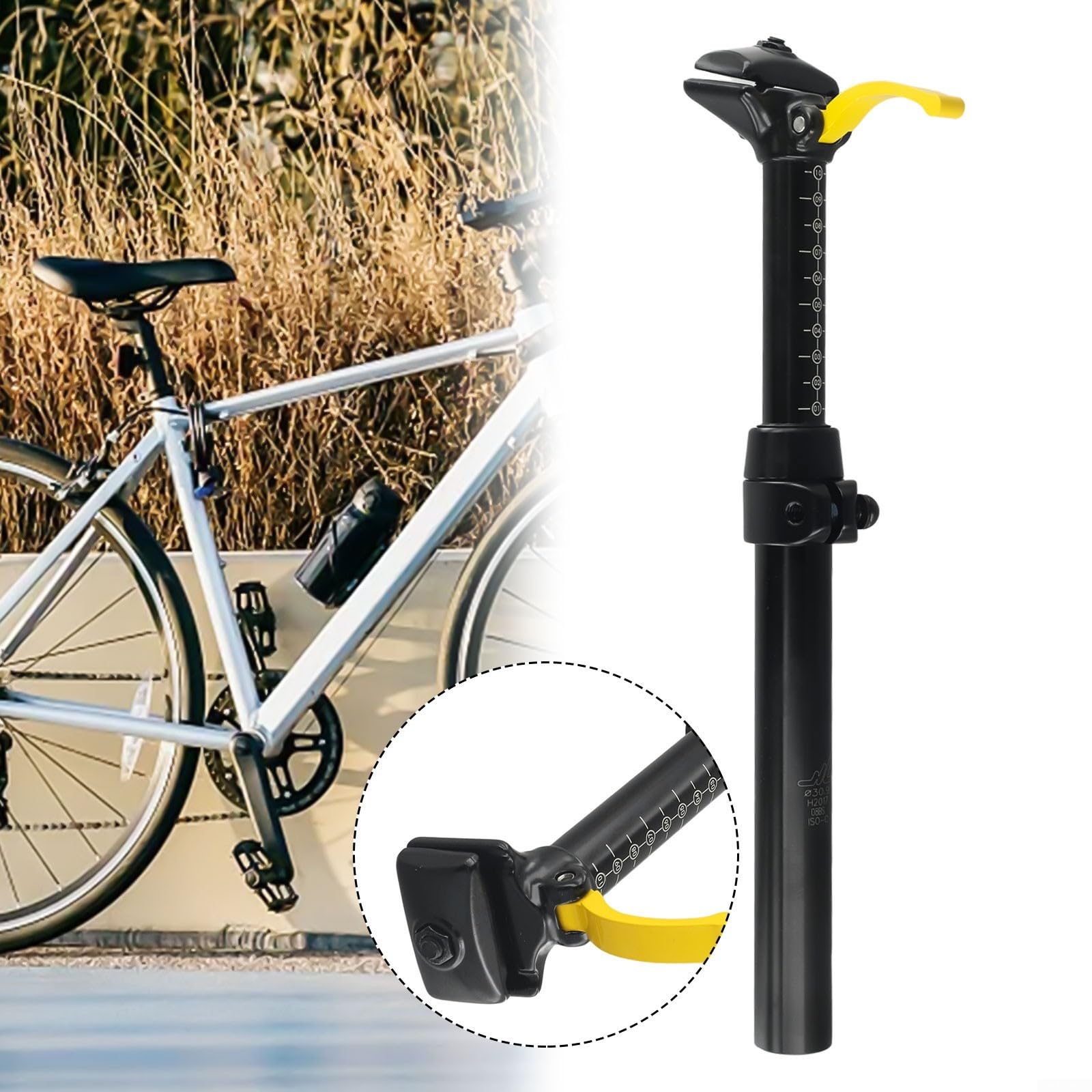PETSTIBLE Höhenverstellbare Sattelstütze mit Stoßdämpfer, hydraulische Hebesattelstütze für Mountainbikes aus Aluminium Sport & Freizeit
