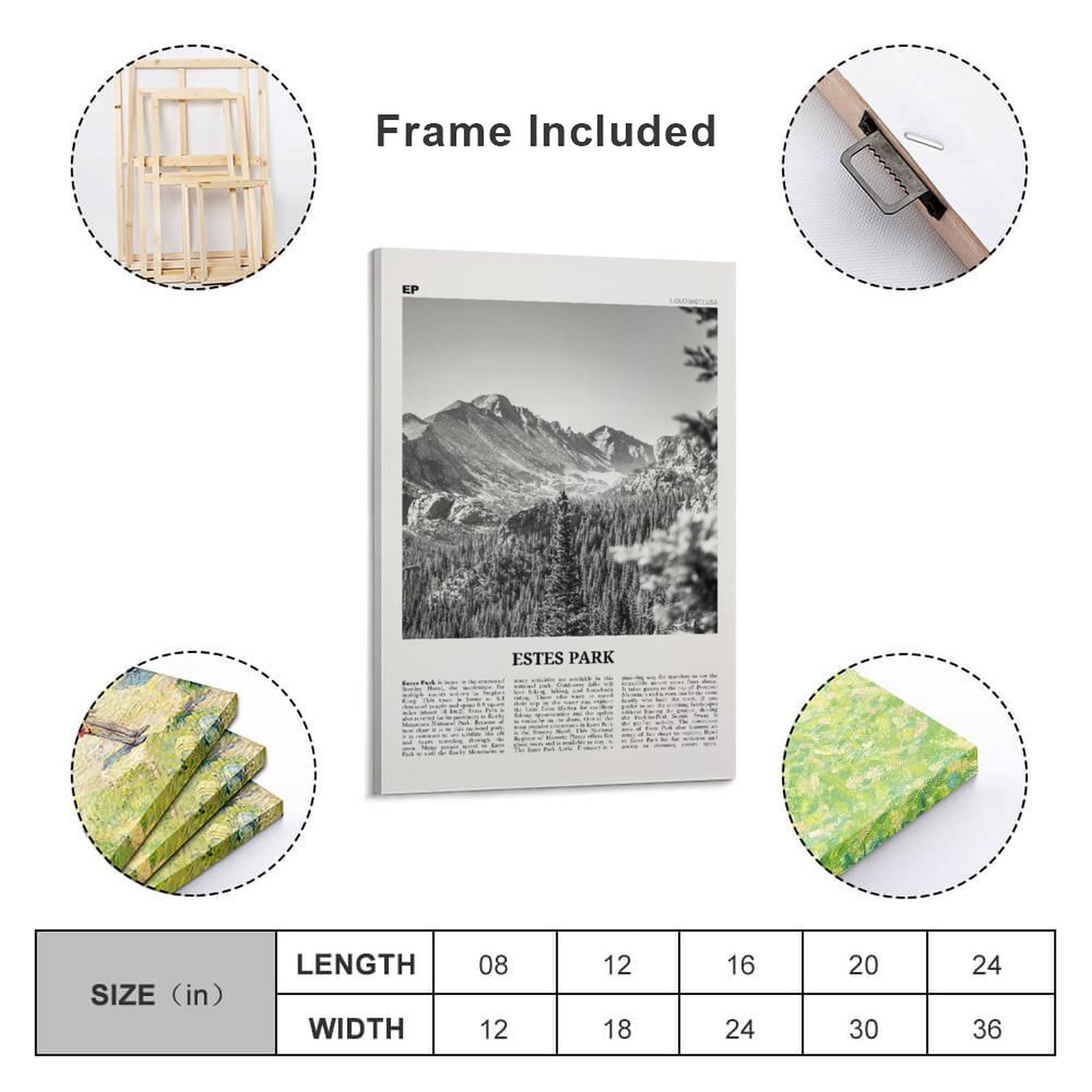 Estes Park Print Black And White, Estes Park Wall Art, Estes Park Poster, Estes Park Photo, Estes Pa Canvas Art Poster And Wall Art Picture Print Modern Family Bedroom Decor Posters 16x24inch(40x60cm)