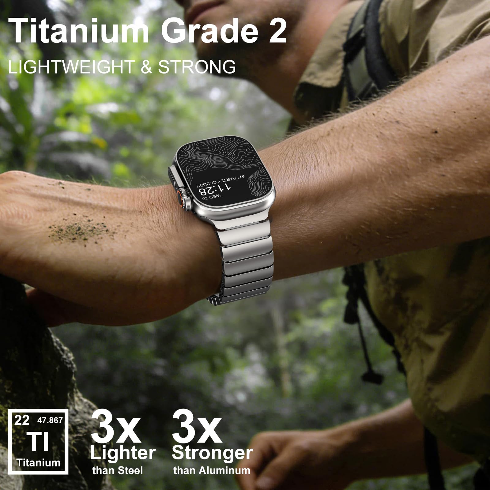 WINGLE Bracelet en titane compatible avec Apple Watch Ultra 3/2/1 49 mm, 46 mm, 45 mm, 44 mm, 42 mm, bracelet de luxe en silicone titane double couche pour homme iWatch Series 11 10 9 8 7 6 5 4 SE 3 2