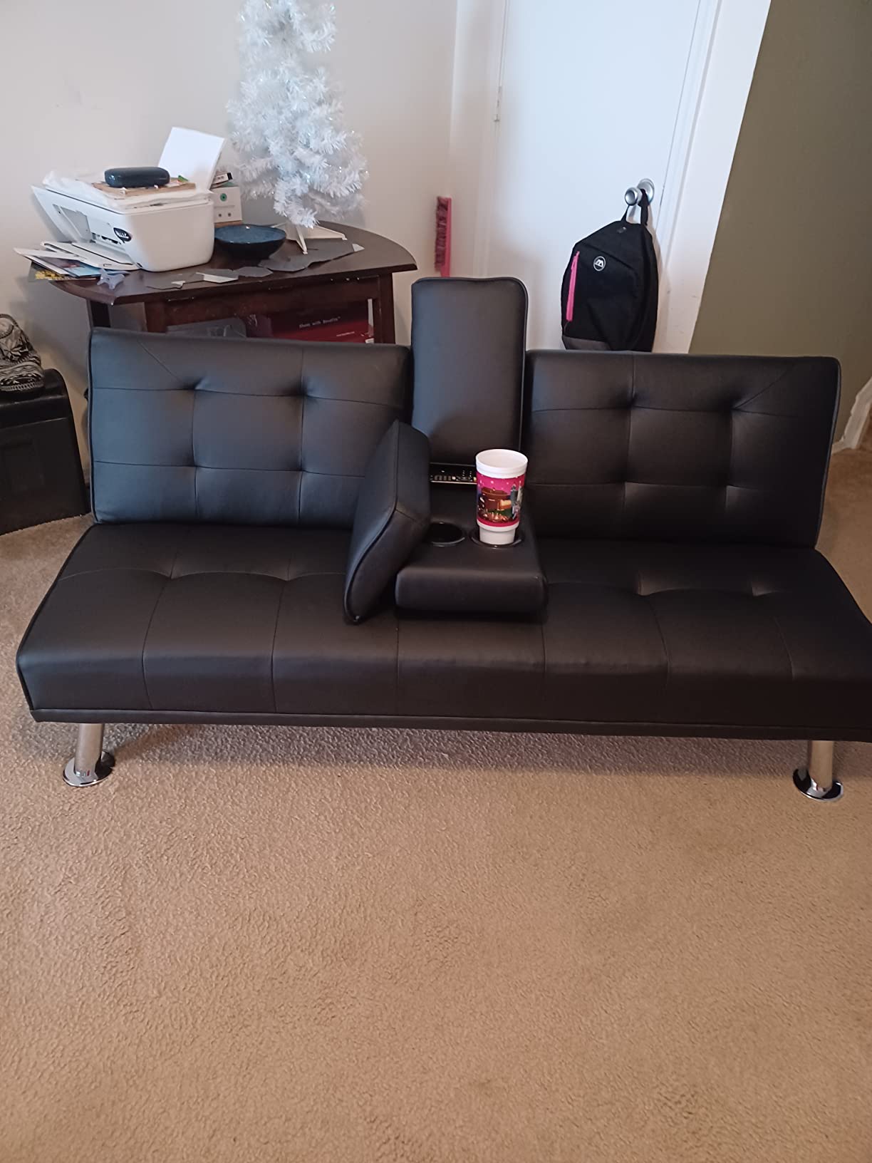 40/mo Finance JUMMICO Futon Sofa Bed Faux Leather Couch Bed Modern