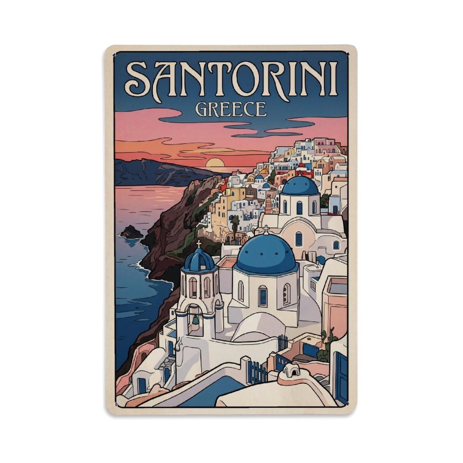 Travel Retro Greece Santorini Metal Tin Sign