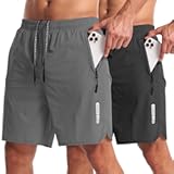 2 Pack Mens Workout Athletic Shorts 7 inch Inseam Quick Dry Hiking Shorts Men Lightweight Sports Gym Shorts Running