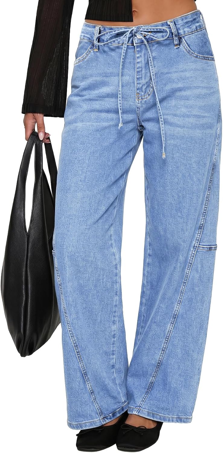 Sidefeel Wide Leg Low Rise Jeans for Women Trendy