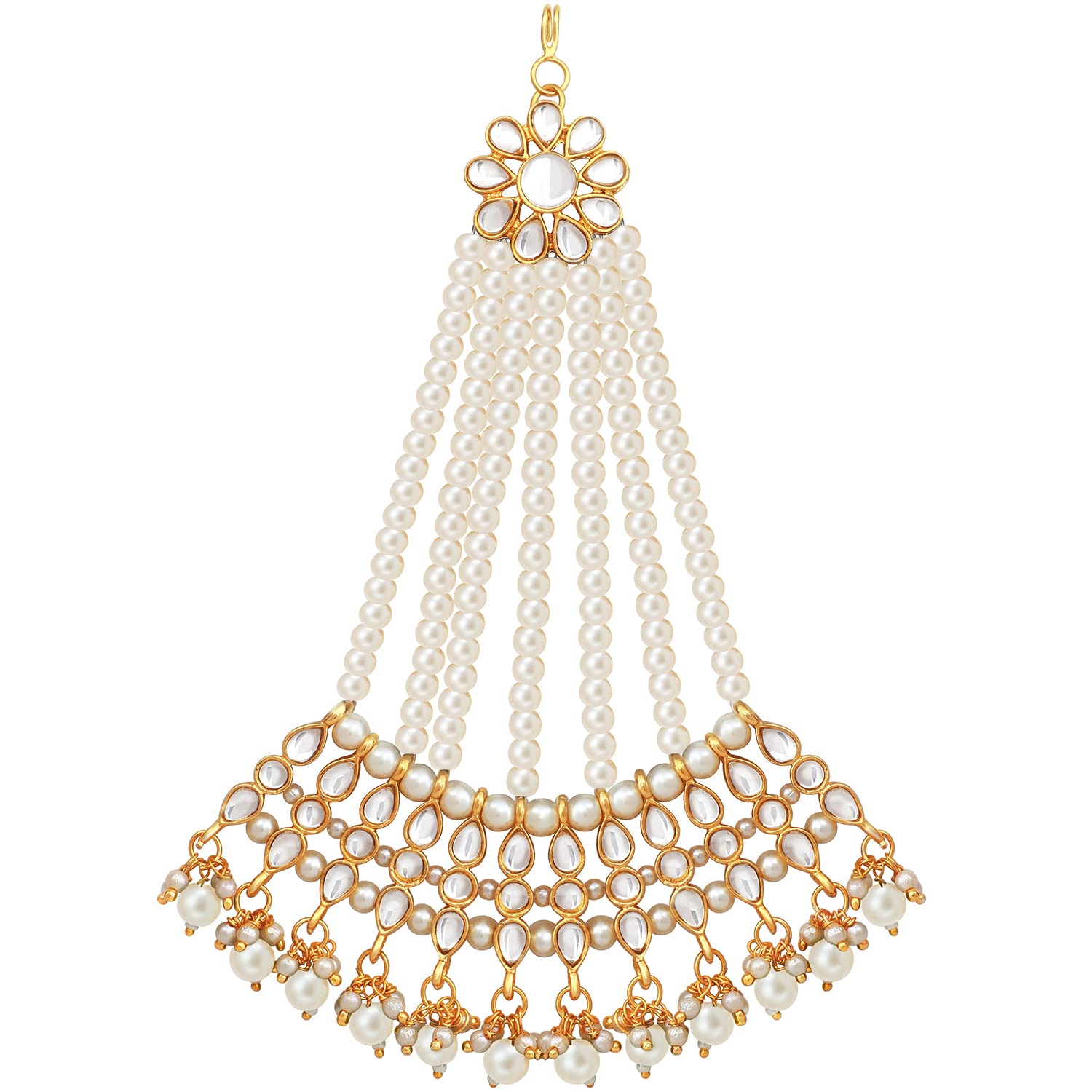Peora Gold-Plated & White Kundan Pearl Studded & Beaded Jhumar Passa Jewellery - Womens (B09R1Y6HXY) Amazon Price History, Amazon Price Tracker