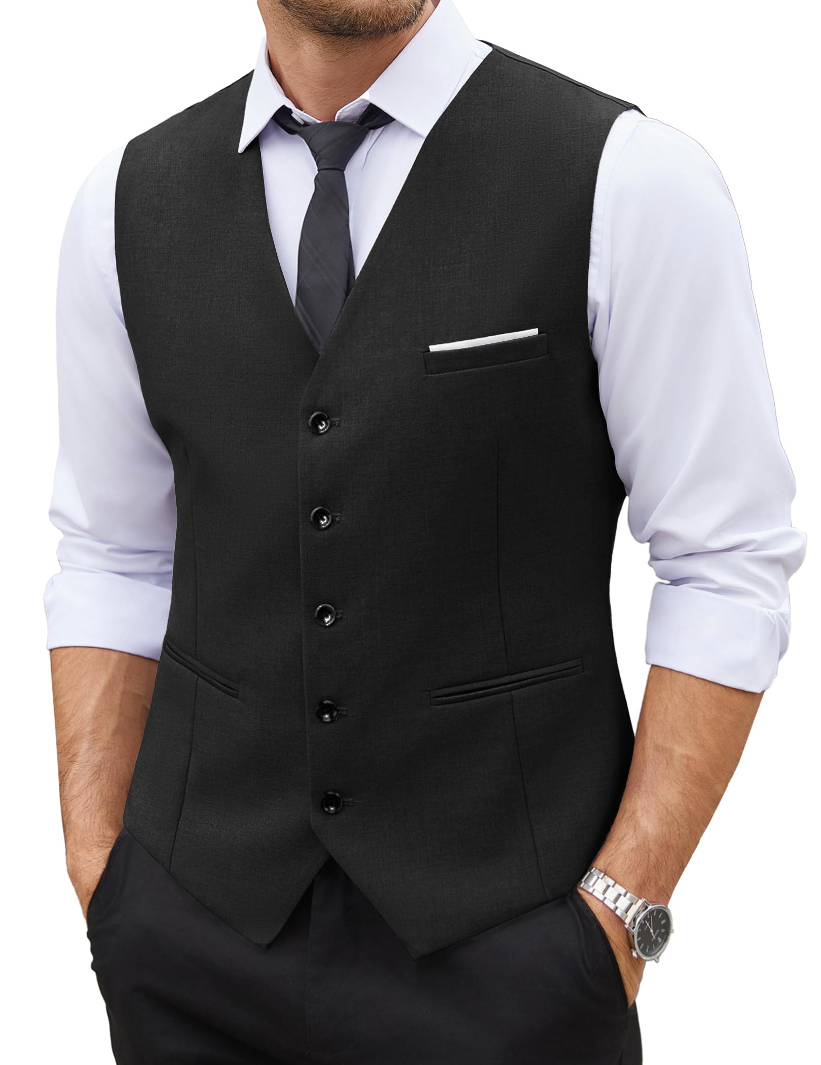 COOFANDY Men's Suit Vest Slim Fit Business Formal Waistcoat Casual Dress Vest 3XL Black