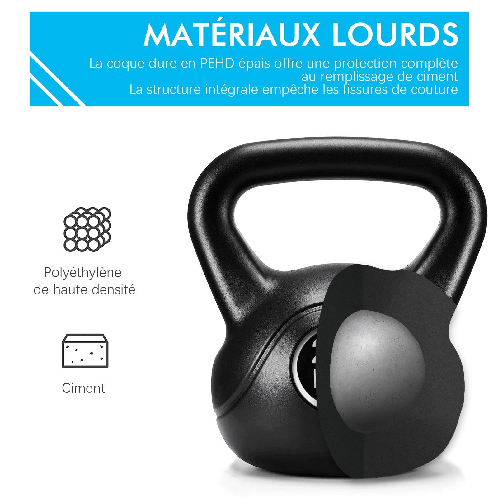Yaheetech Kettlebell Variété de Poids 6/8/10/12/16/20 kg Fitness de Musculation à Domicile ou Gym pour Femmes et Hommes Sports Kettlebells