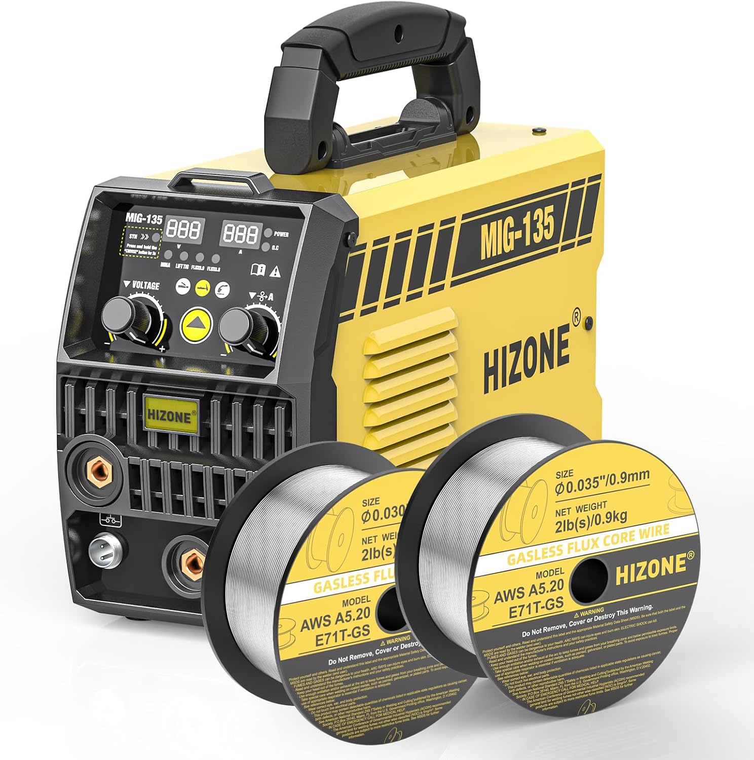 HIZONE 135A MIG Welder & E71T-GS 2lb .030"/.035" Flux Core Welding Wire