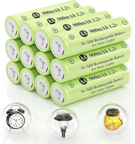 Batería recargable AA de 1.2 V Ni-MH, doble A 900 mAh 1.2 V batería recargable precargada, alta capacidad para paisajismo de jardín, luz solar al