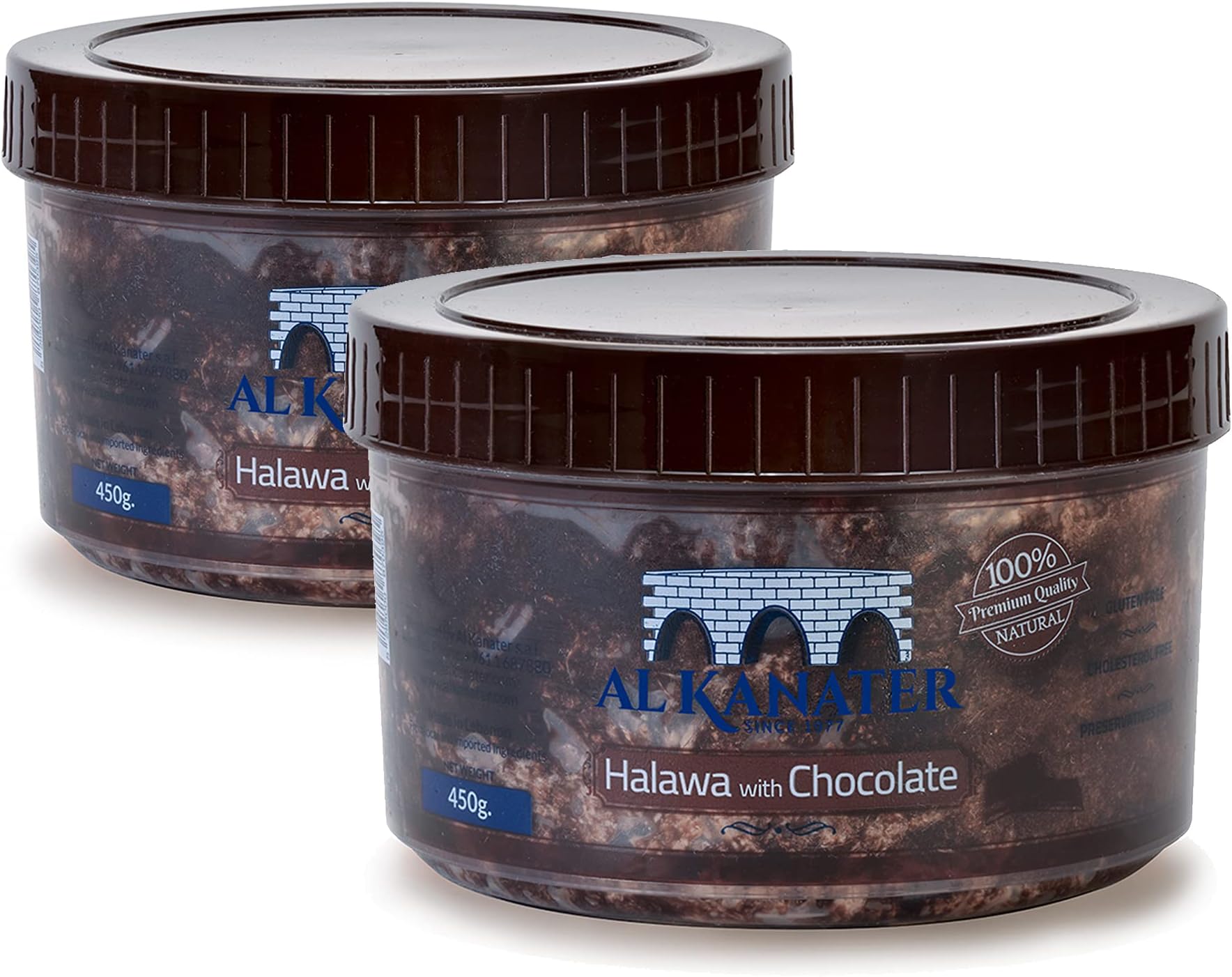 Al Kanater, Halawa Chocolate Spread, 2 x 450 gr, Traditional Tahini, Sesame Candy, 100% Natural Ingredients, Vegetarian, Coco Powder, Halal Product, Cholesterol Free and Gluten Free.