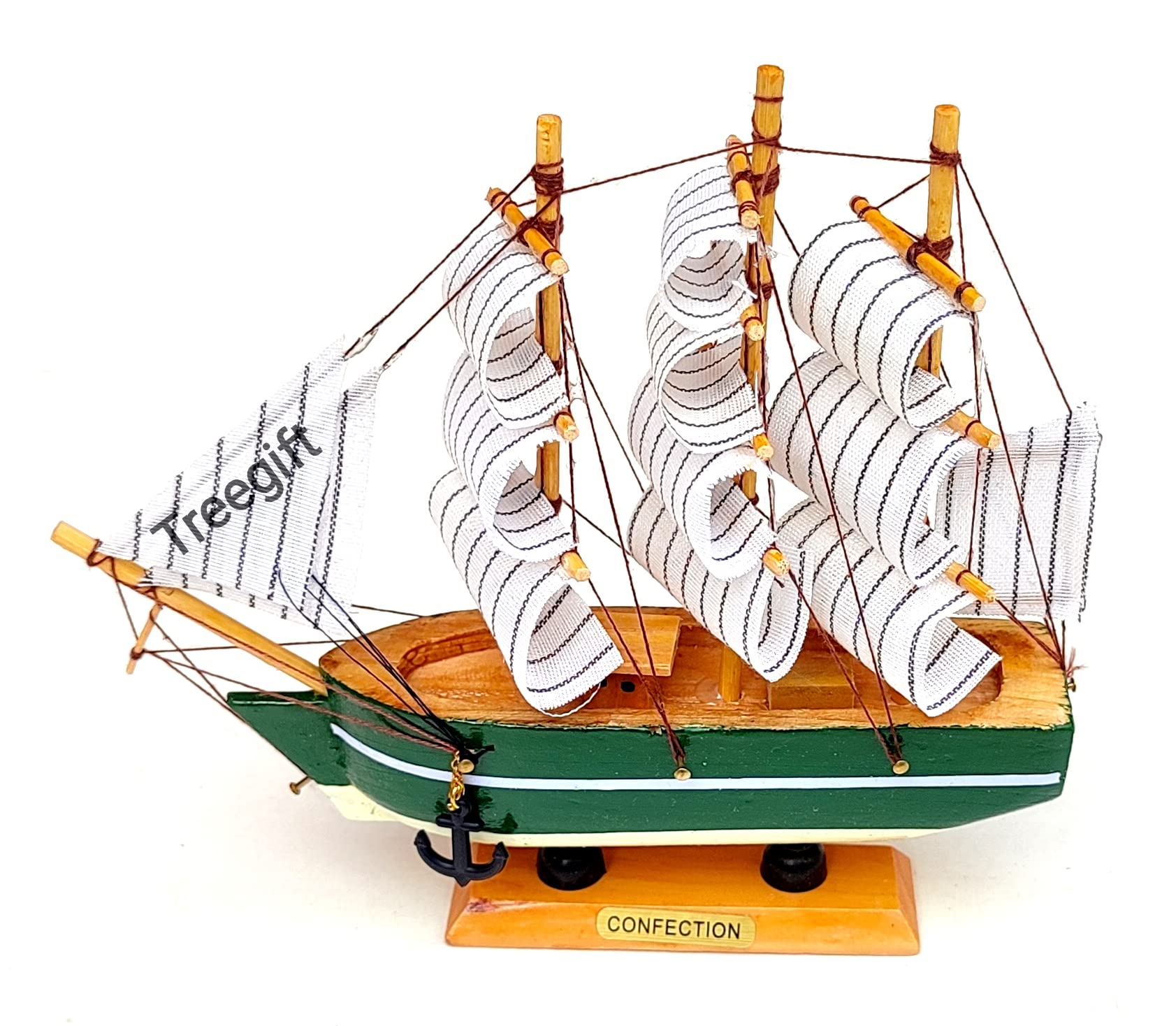 Wooden Boat Showpiece Decorative Sailing Ship for Showcase Home Decor Office.Multicolor Size- 7" by 7" inch