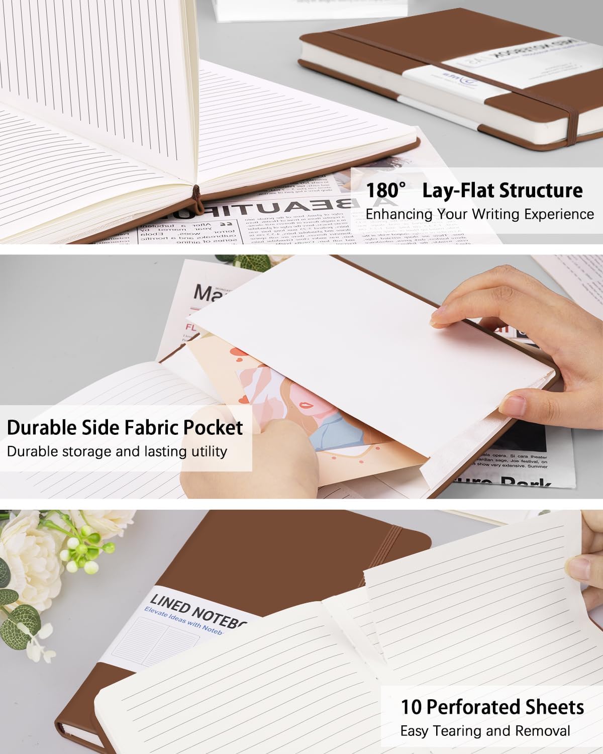 Dynta Hardcover Journal Notebooks, 10 Packs A5 Lined Journals Bulk for Writing 200 Pages/100Sheets, 8.4 x 5.8 inch, Classic Ruled Notebook for Work/Travel/College/Note Taking(Brown)