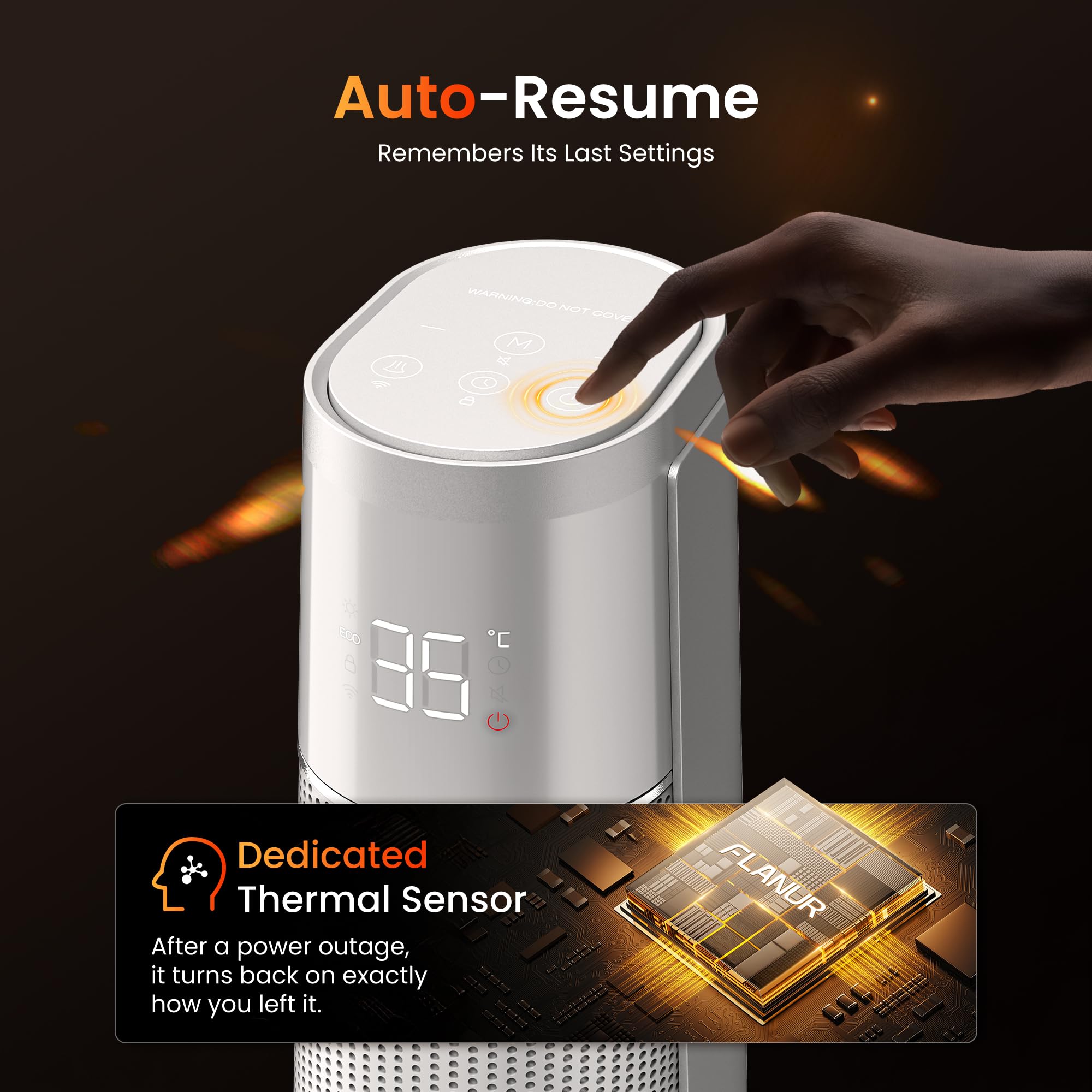 FLANUR Termoventilatore a risparmio energetico, 2000 W, in ceramica PTC, silenzioso, riscaldamento elettrico con termostato e telecomando, modalità ECO, oscillazione 70°, timer 12 ore, protezione