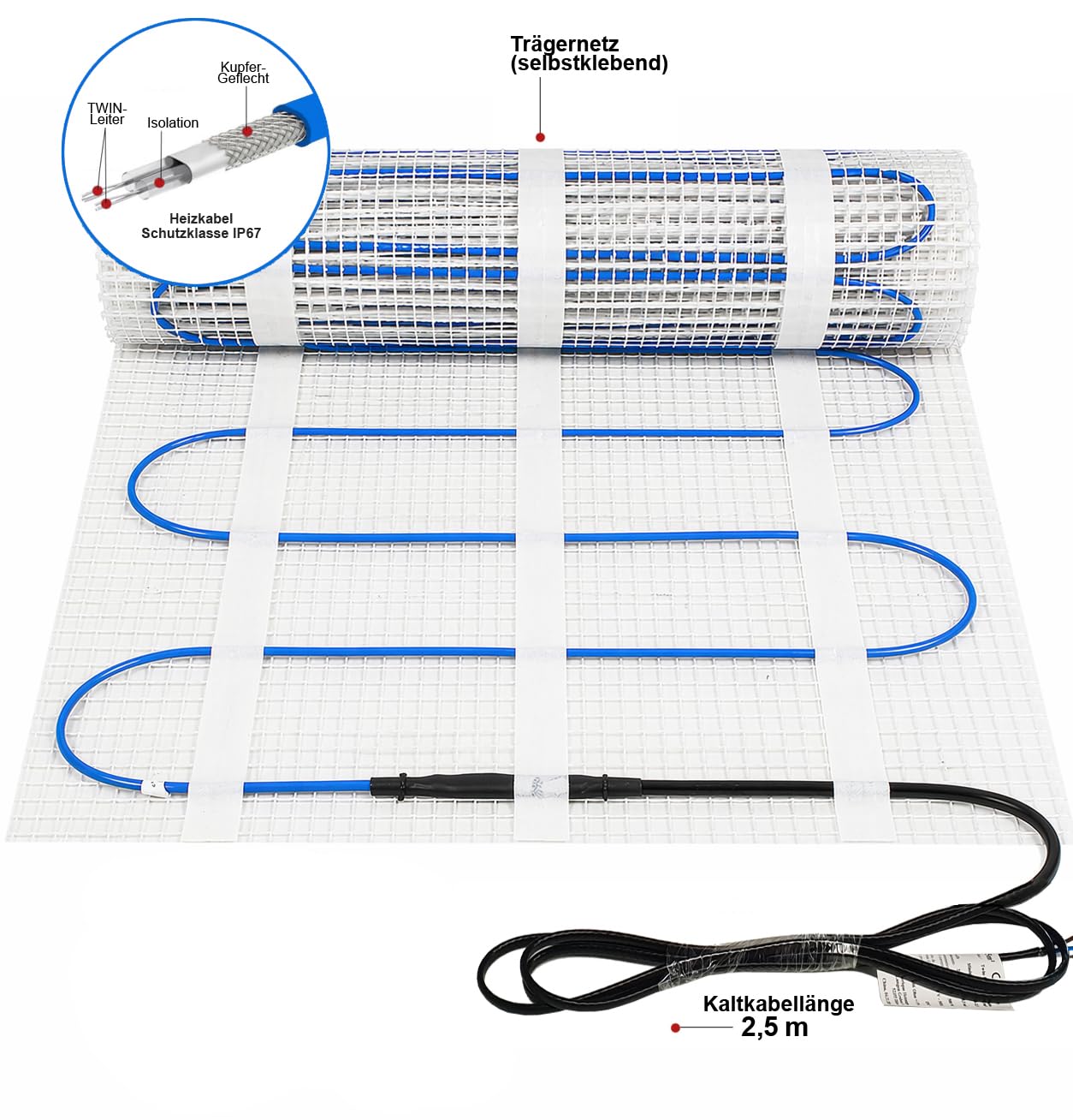 Tappetino riscaldante elettrico CALORIQUE WOW – Superficie: 8,0 m² – Riscaldamento a pavimento 200 W/m², tecnologia TWIN, basso consumo, ideale per bagno, soggiorno, cucina e ristrutturazioni