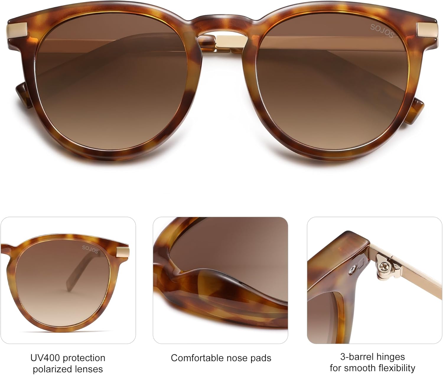 SOJOS Retro Round Polarized Sunglasses Womens Mens Classic Vintage Trendy Sunnies SJ2368 - Image 4