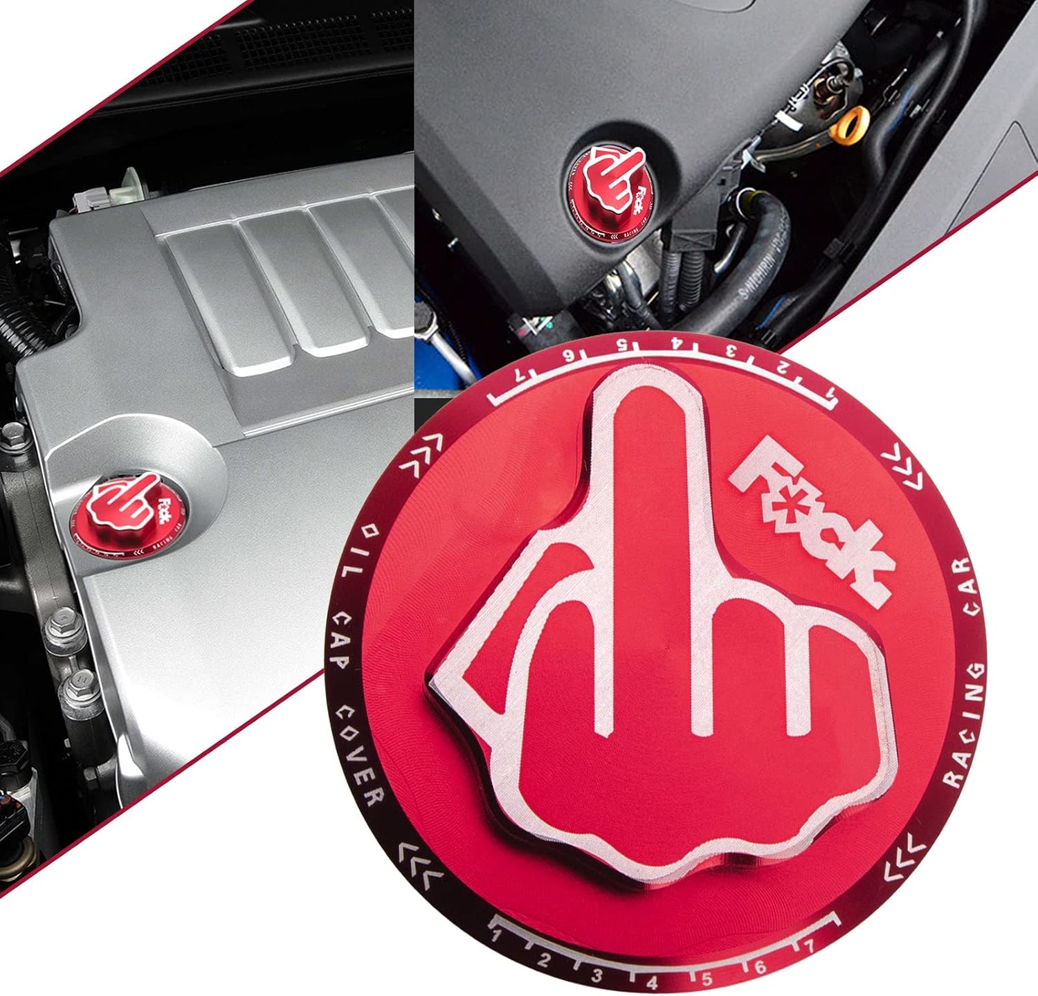 x xotic tech Red Alloy Middle Finger Screw-in Type Fuel Oil Tank Gas Box Cap Cover Trim Compatible with Toyota Corolla Camry 4Runner Highlander RAV4 C-HR image 3
