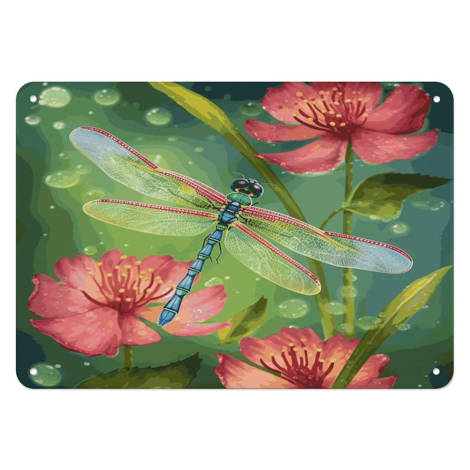 Fodpand Style Dragonflies And Flowers Retro Vintage Metal Tin Sign,Wall Art Decor Garden Plaque Poster For Bedrooms Yard Bars Pubs Patios Porches 7.9X5.5 Inch