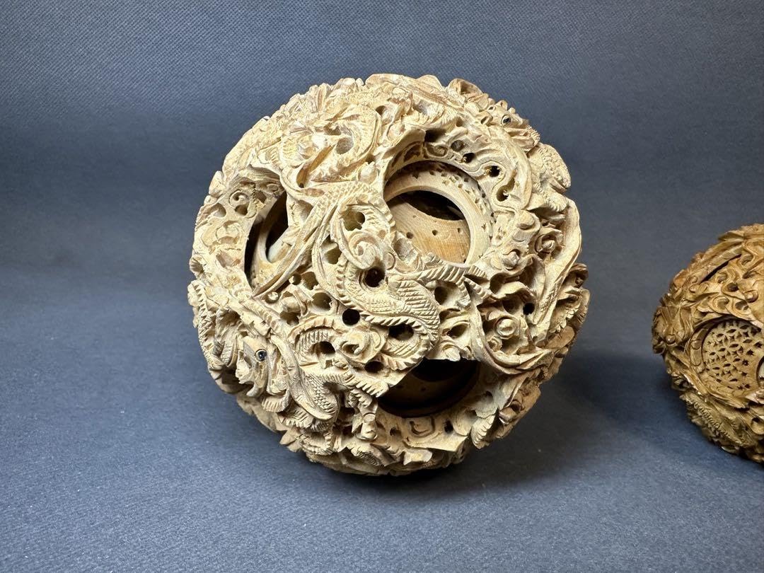 Amazon.co.jp: 木彫り 多層球 中国古美術 根付 アンティーク