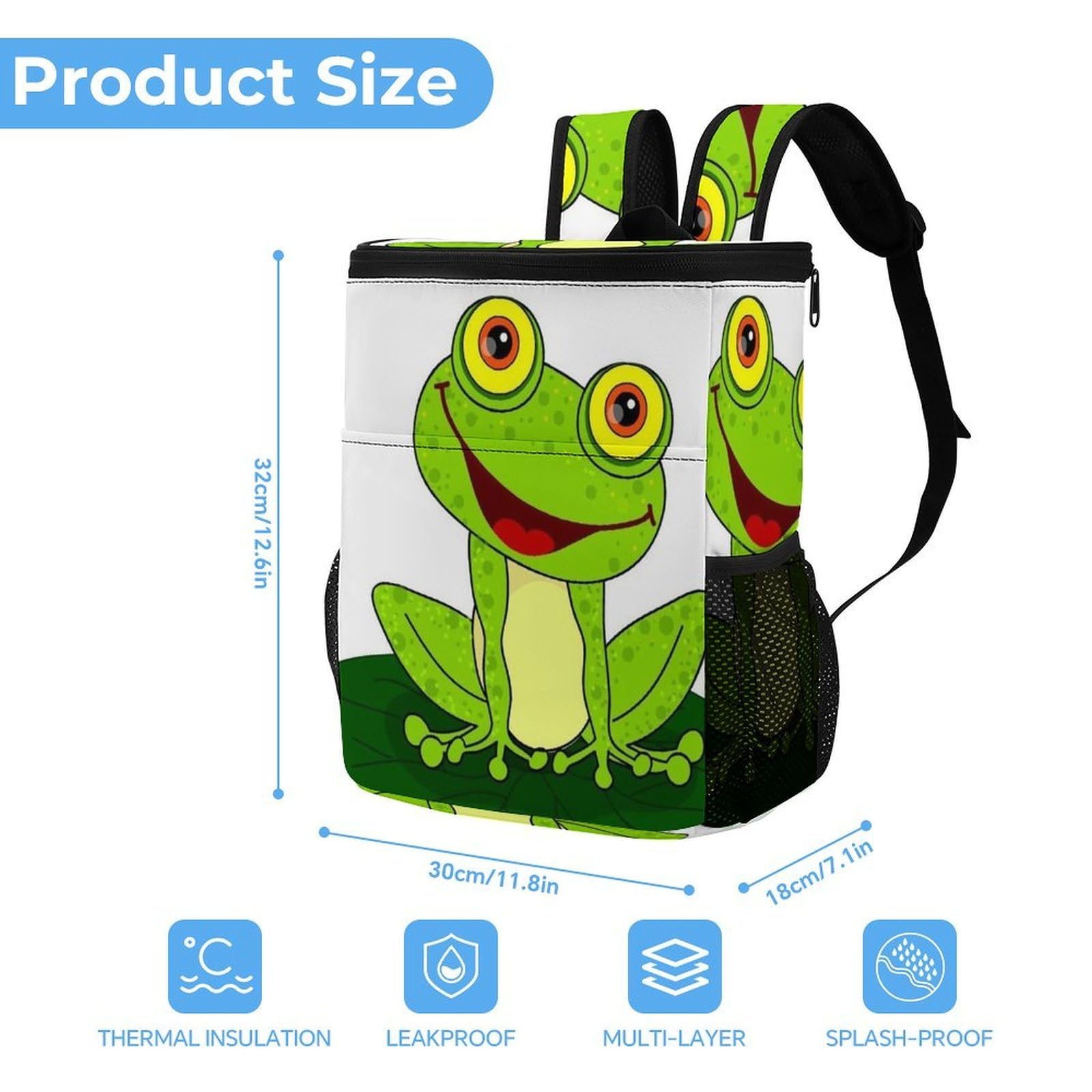 Happy Frog - Mochila térmica térmica a prueba de fugas de tela de sarga de poliéster resistente con correas acolchadas ajustables, bolsa térmica para picnic, camping, actividades al aire libre