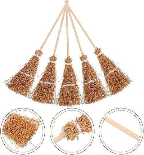 Miniatura 8 de ibasenice 10 piezas en miniatura, mini escoba de bruja de paja, decoración de casa de mago, cuerdas de mano, escobas, accesorios de Navidad, micro