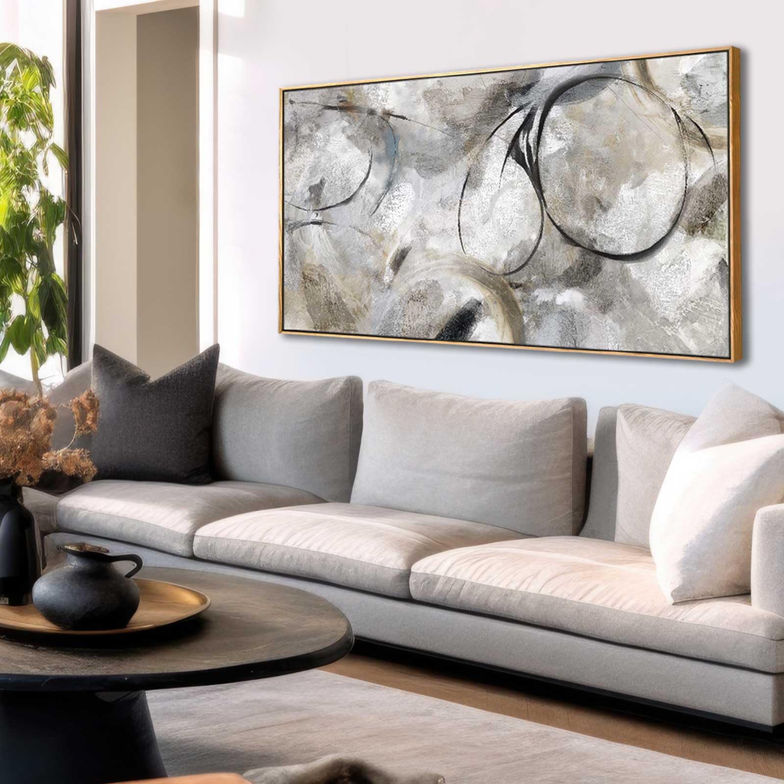 Abstract Wall Art for Living Room Gold and Gray Canvas Wall Art 24"x48