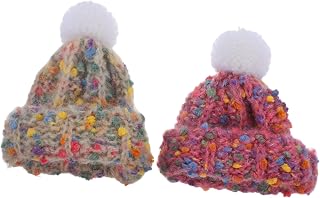 SMASOLO 2 piezas Mini Gorros de Lana para Muñecas Accesorios Suaves y Esponjosos para Manualidades DIY Sombreros Pequeños para Muñecas y Adornos de Casitas Color Rosa y Beige para